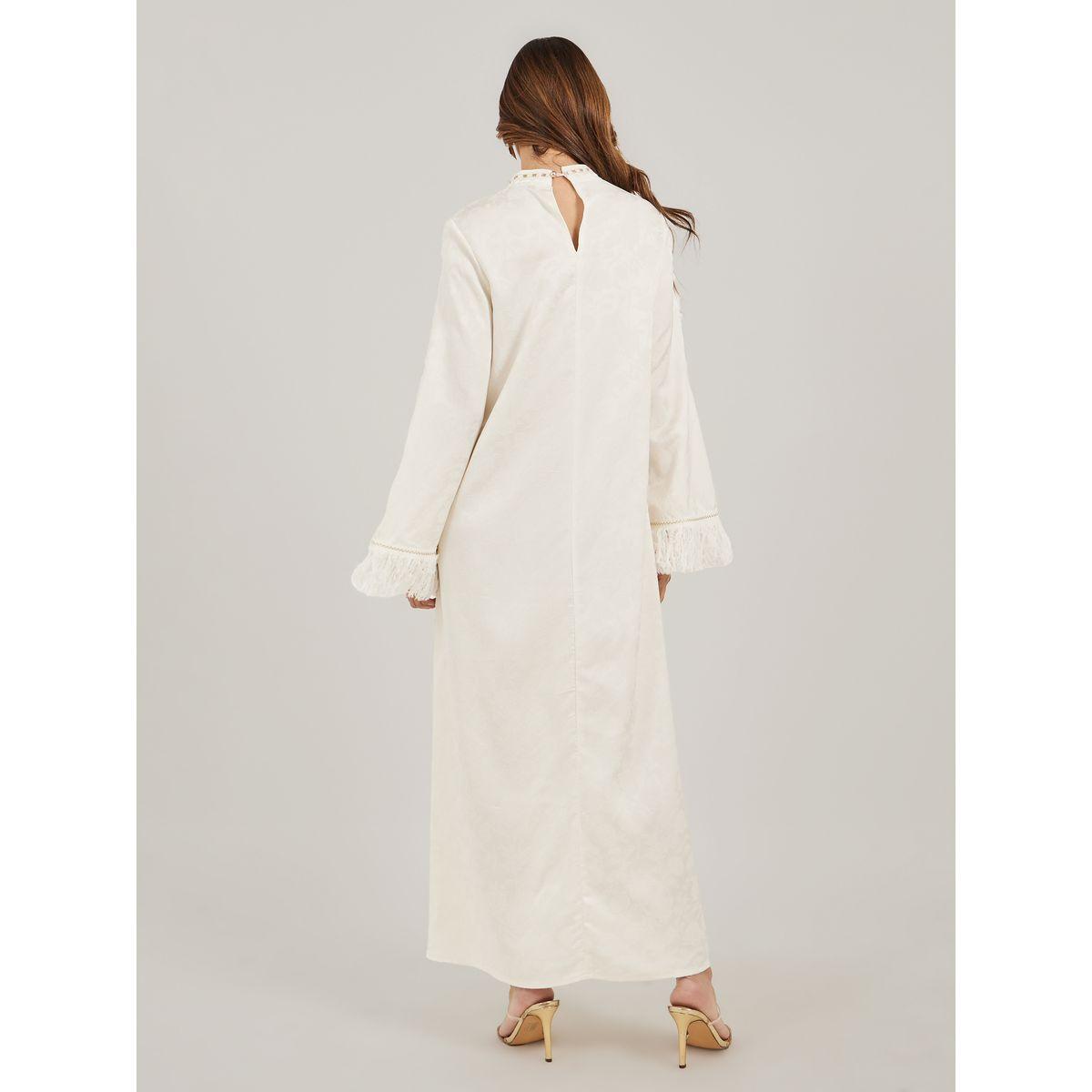Styli Jacquard Stand Collared Jalabiya with Tassel Trim-women-arabicclothing-jalabiyas-image-5