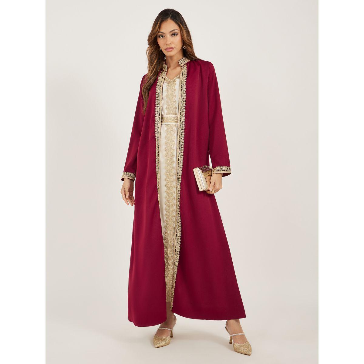 عباية ساتان بتفاصيل دانتيل مع فستان داخلي-women-arabicclothing-abayas-image-1