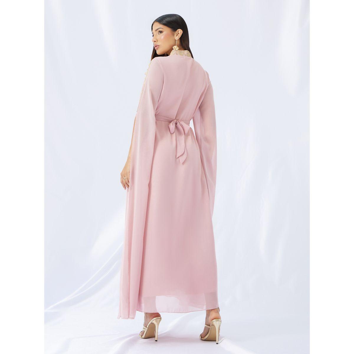 قفطان بتفاصيل دانتيل وأكمام بشق-women-arabicclothing-kaftan-image-5