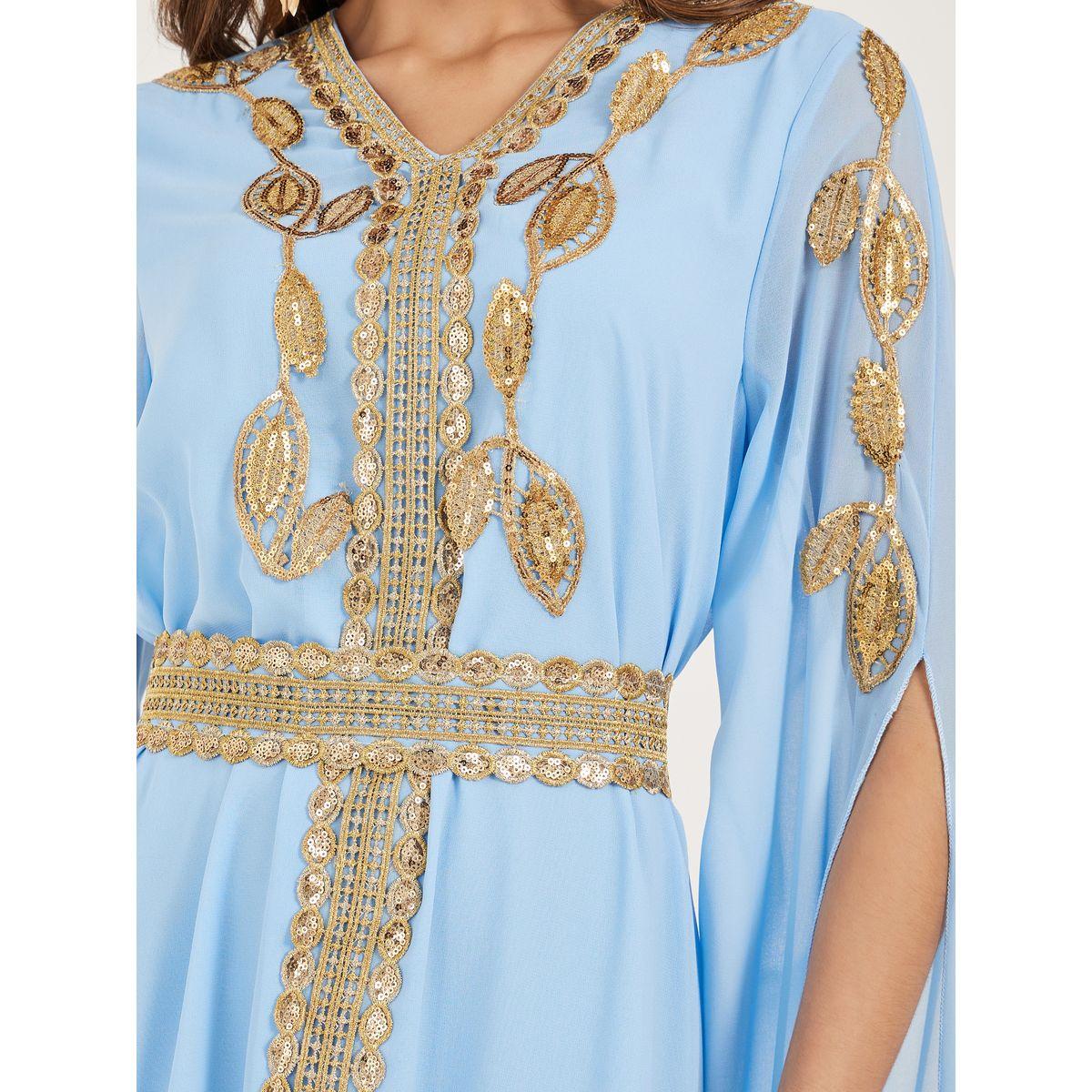 قفطان بتفاصيل دانتيل وأكمام بشق-women-arabicclothing-kaftan-image-4