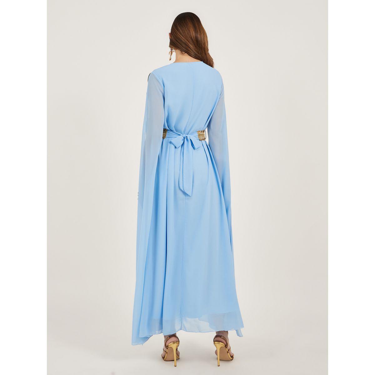 قفطان بتفاصيل دانتيل وأكمام بشق-women-arabicclothing-kaftan-image-5