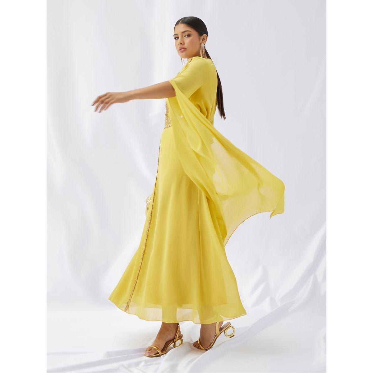 Styli Lace Trim Slit Sleeves V Neck Kaftan-women-arabicclothing-kaftan-image-2
