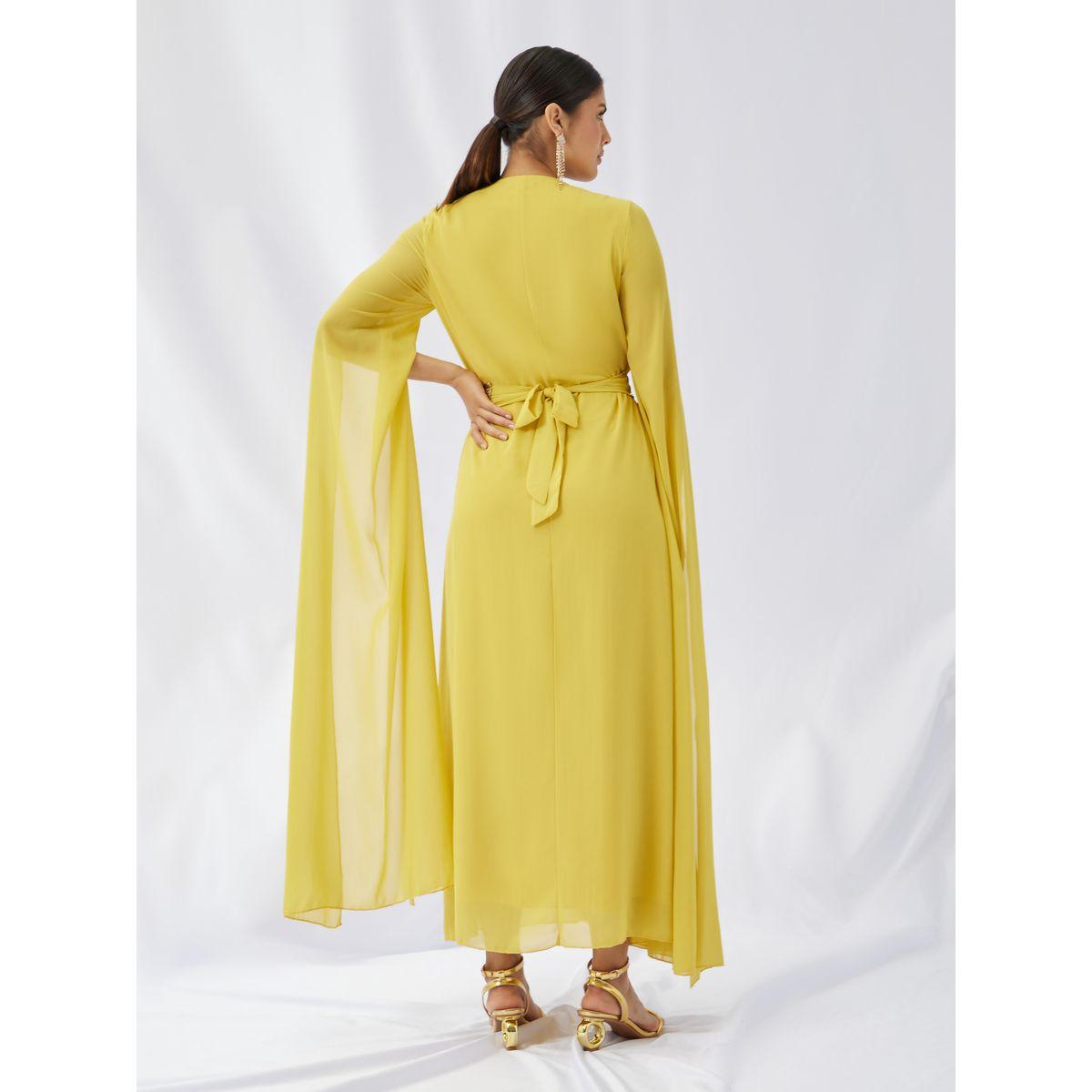 Styli Lace Trim Slit Sleeves V Neck Kaftan-women-arabicclothing-kaftan-image-4