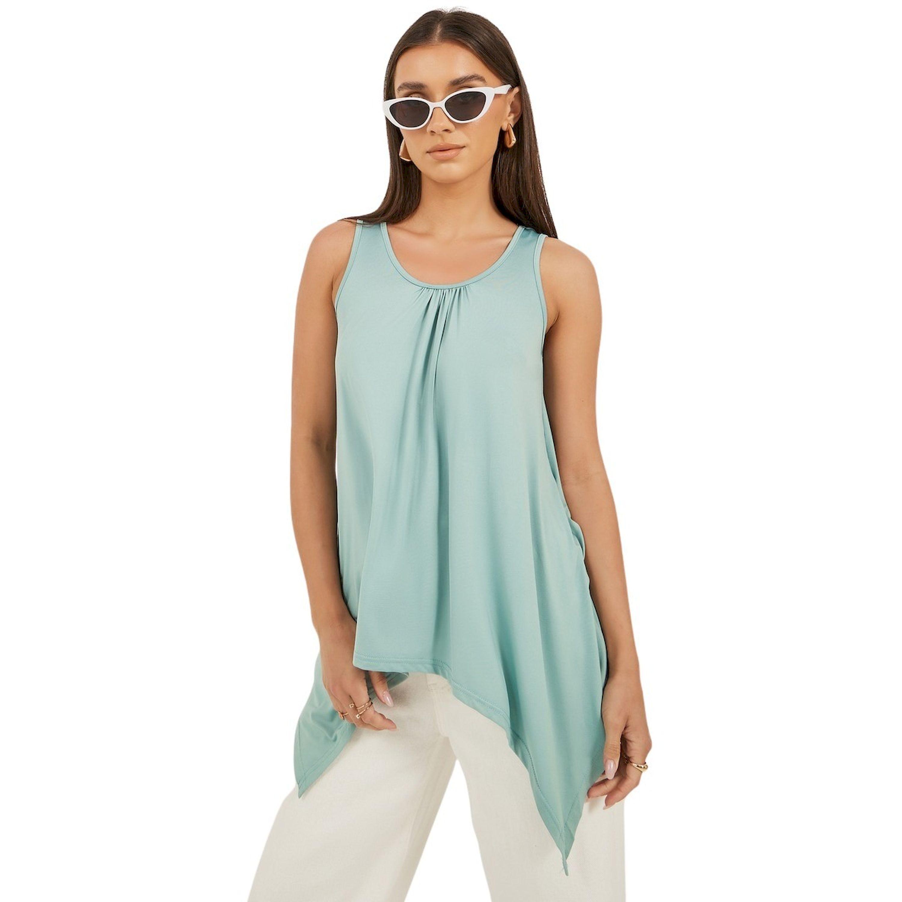 Styli Solid Round Neck Asymmetric Hem Cami Top-women-clothing-tshirts-image-1
