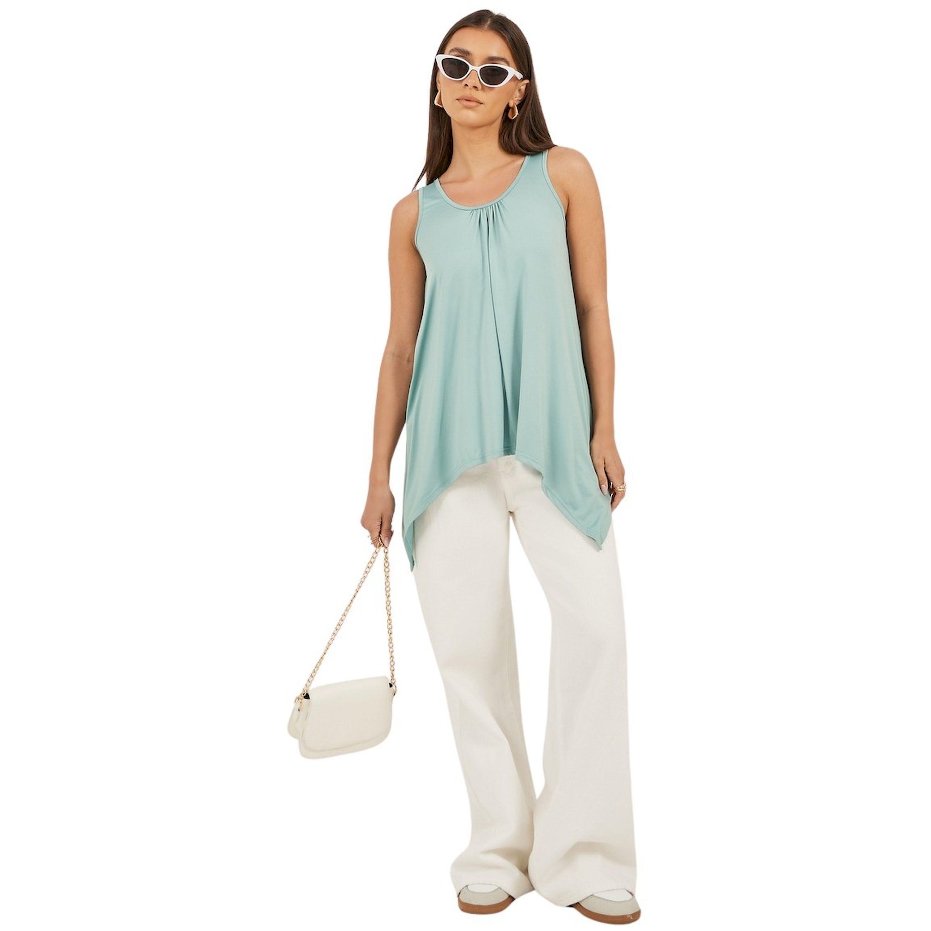 Styli Solid Round Neck Asymmetric Hem Cami Top-women-clothing-tshirts-image-2