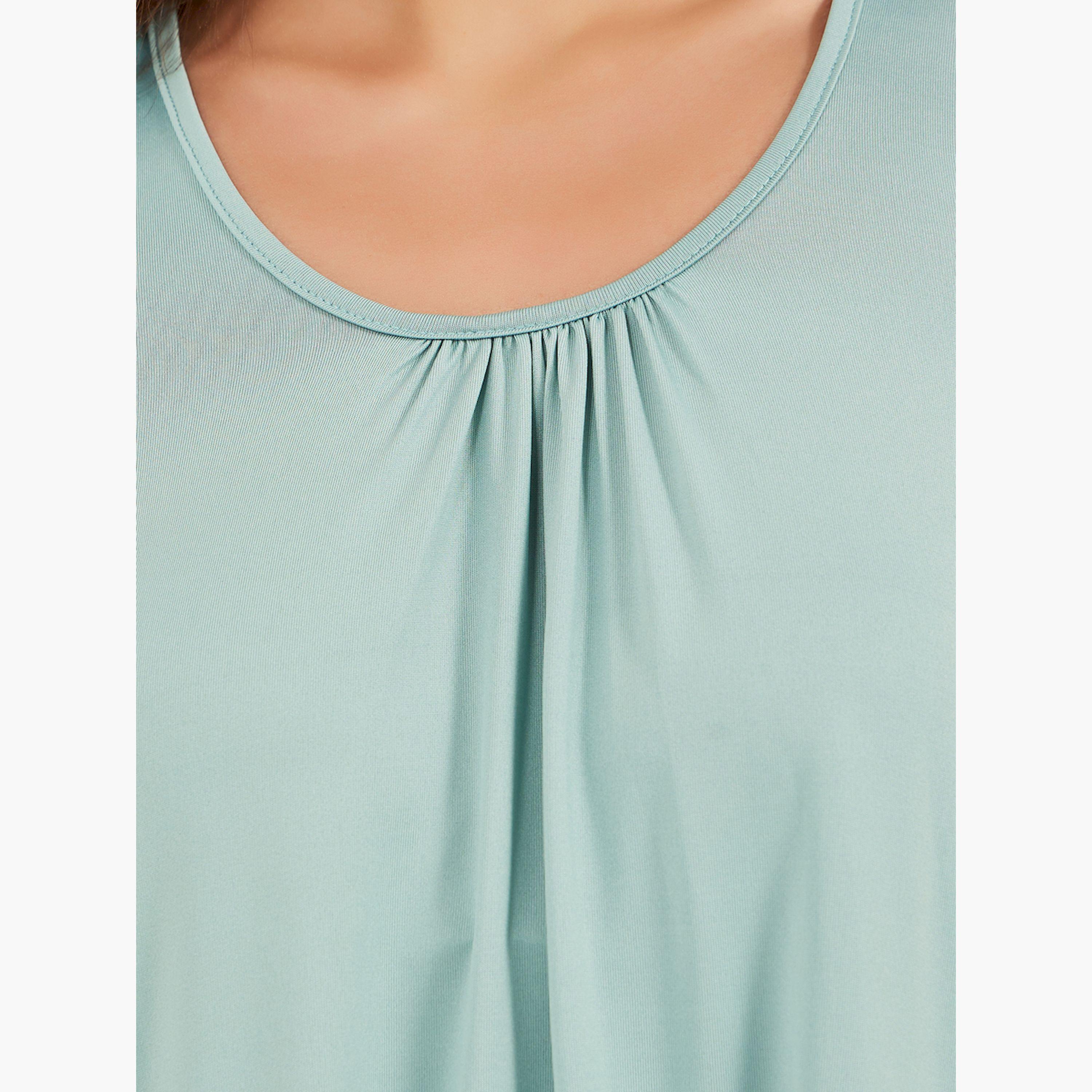 Styli Solid Round Neck Asymmetric Hem Cami Top-women-clothing-tshirts-image-3