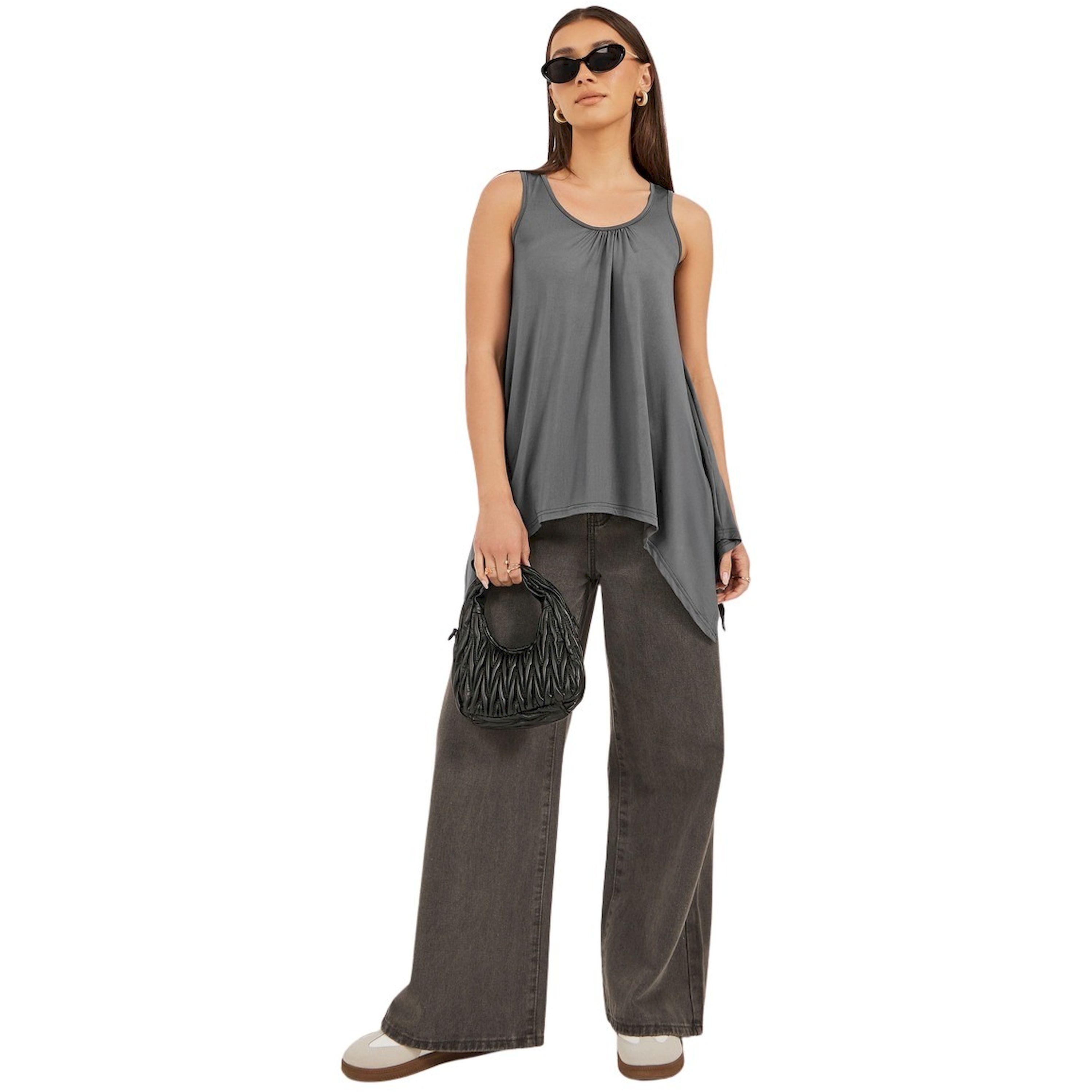 Styli Solid Round Neck Asymmetric Hem Cami Top-women-clothing-tshirts-image-1