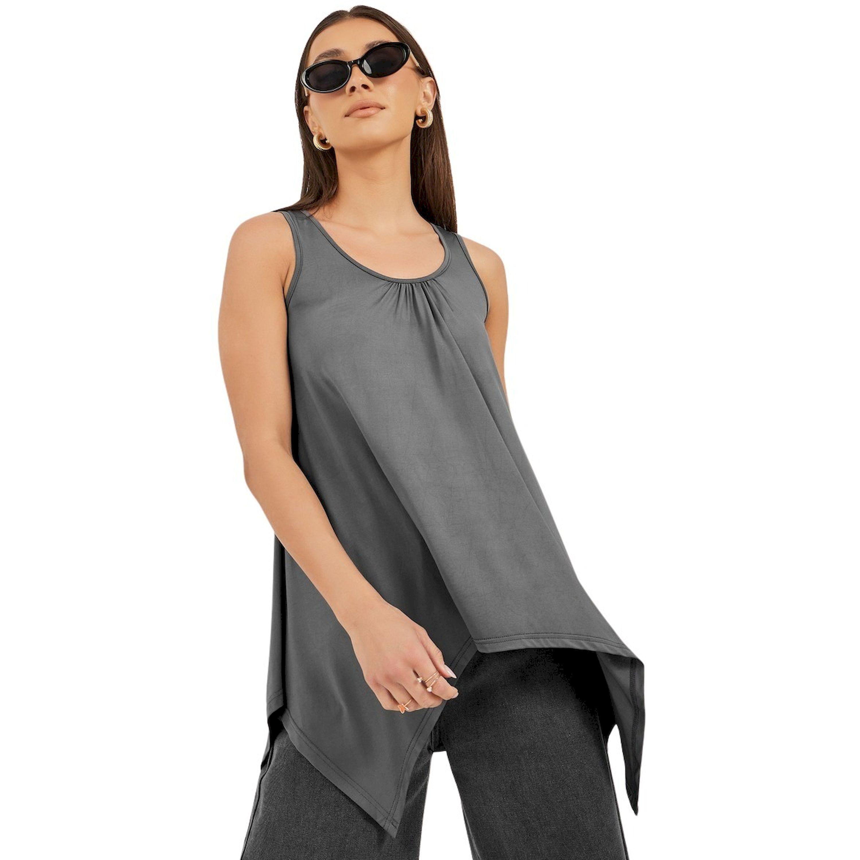 Styli Solid Round Neck Asymmetric Hem Cami Top-women-clothing-tshirts-image-2