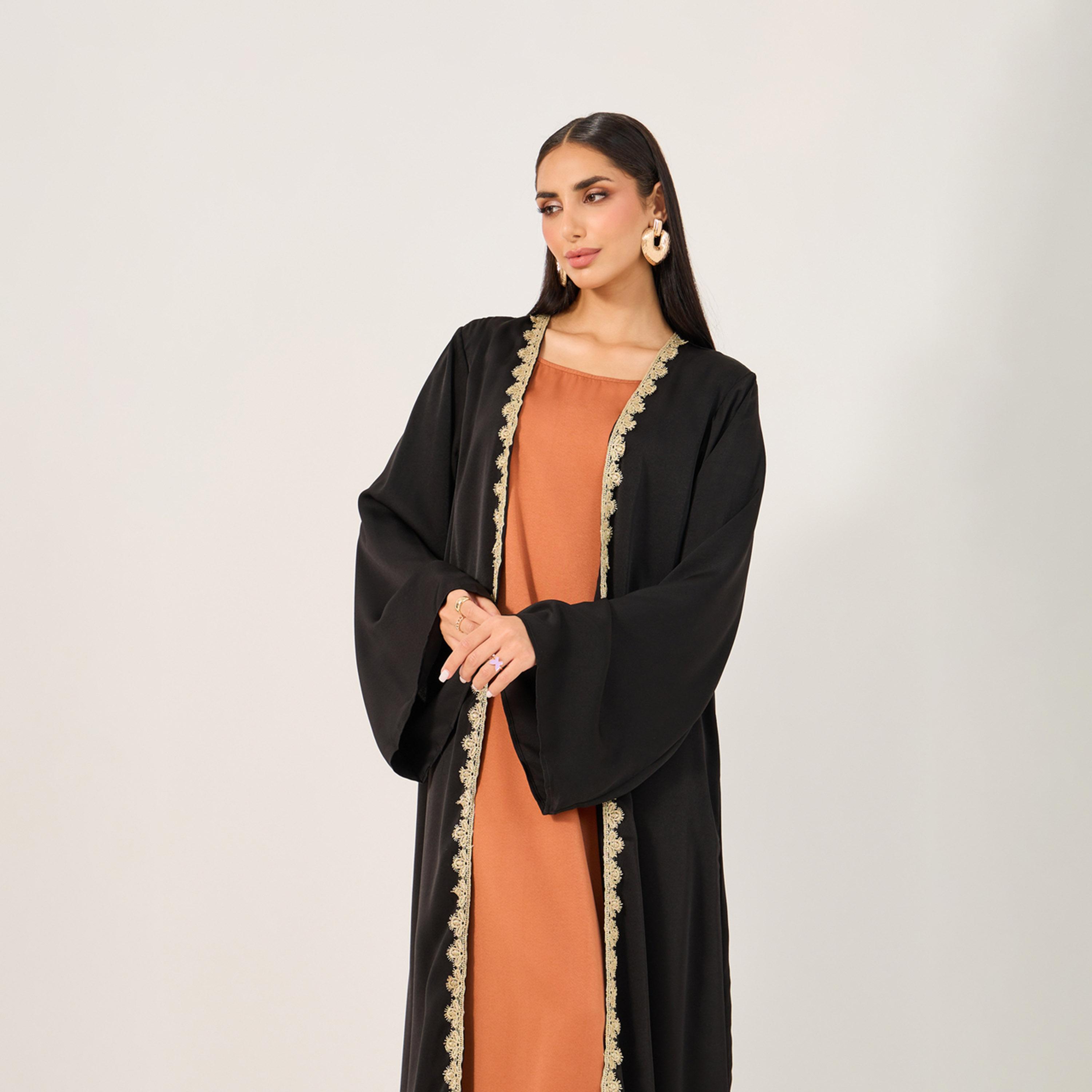 Styli Regular Fit Cami Inner Maxi Dress and Emboridery Trim Abaya Set-women-arabicclothing-abayas-image-3