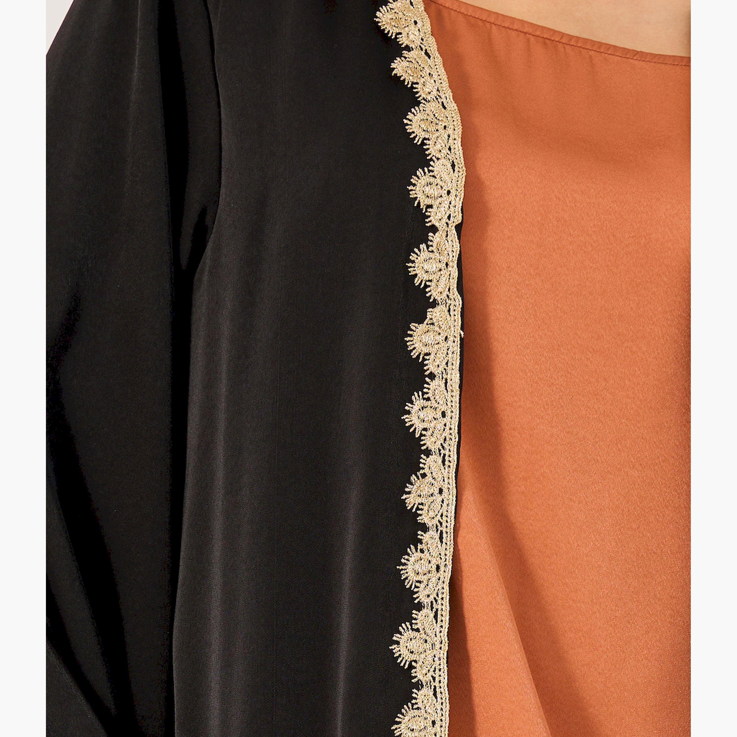 Styli Regular Fit Cami Inner Maxi Dress and Emboridery Trim Abaya Set-women-arabicclothing-abayas-image-4