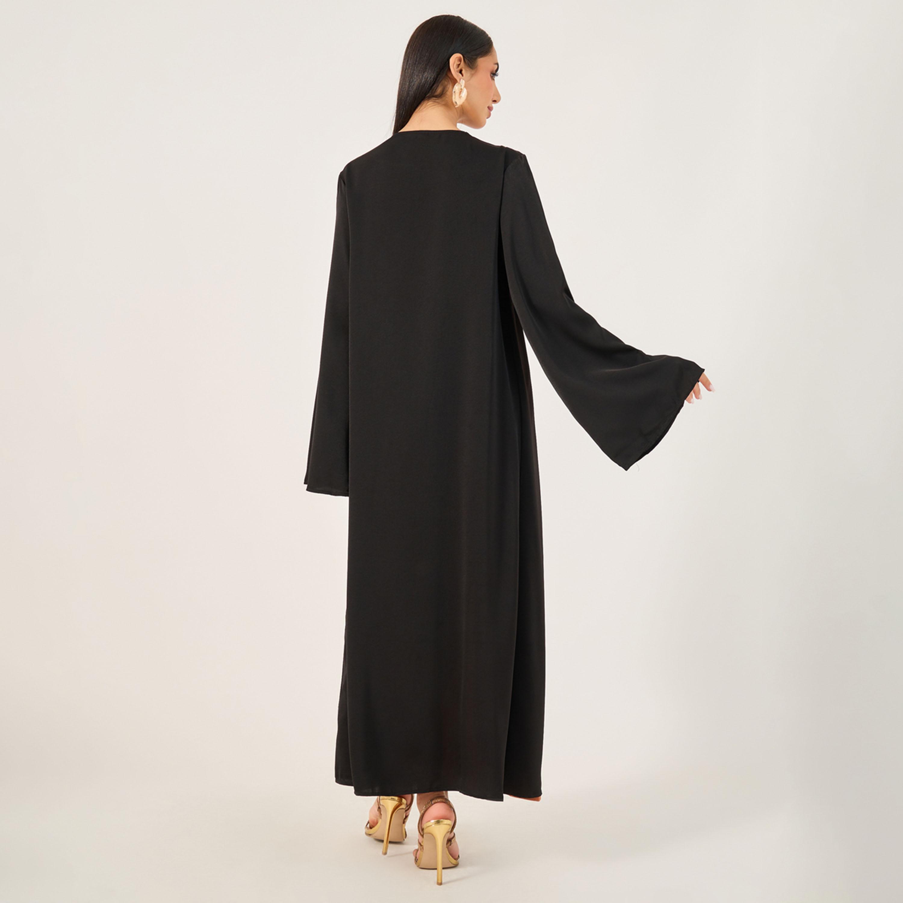 Styli Regular Fit Cami Inner Maxi Dress and Emboridery Trim Abaya Set-women-arabicclothing-abayas-image-5
