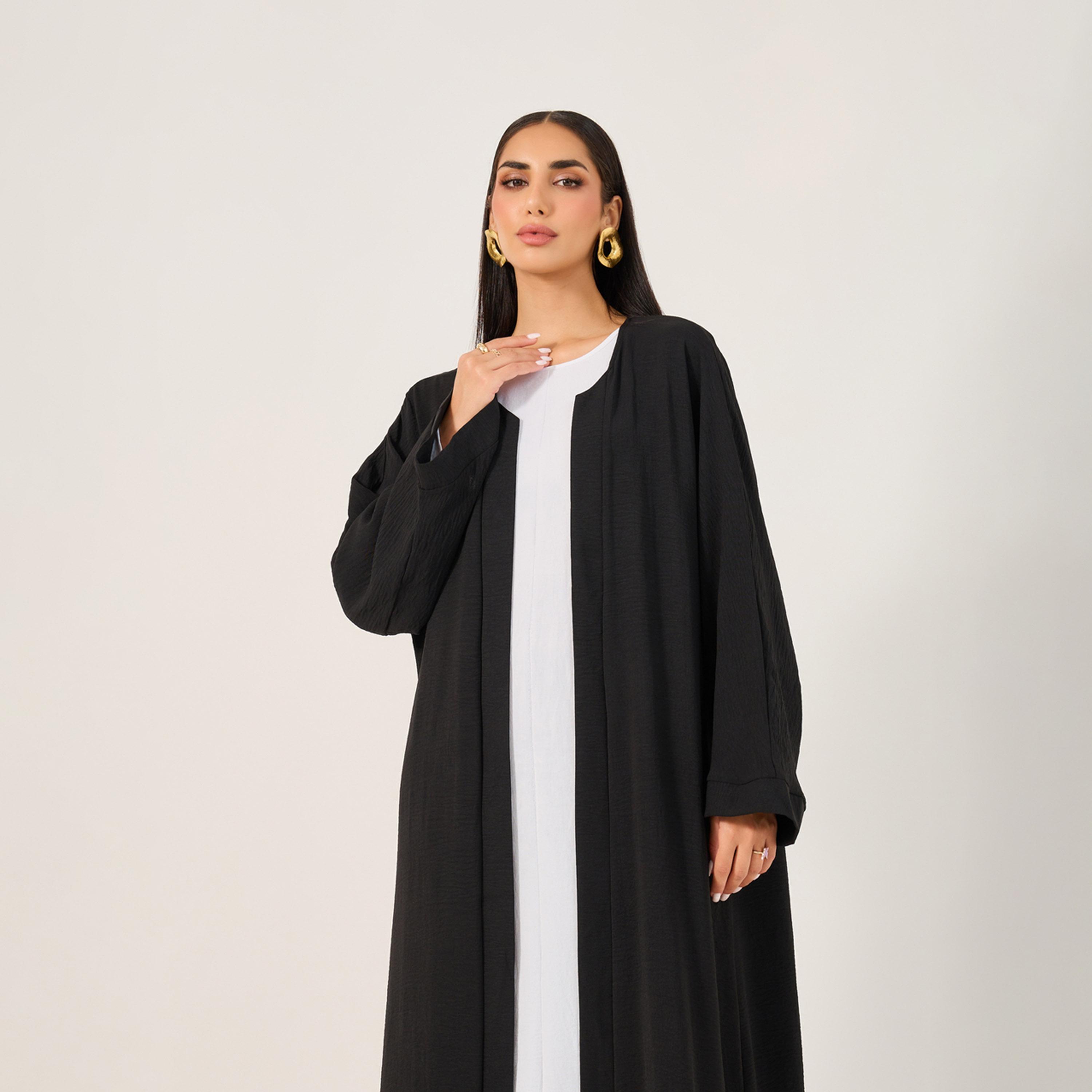 Styli Regular Fit Cami Inner Dress and Solid Abaya Arabicset-women-arabicclothing-abayas-image-3