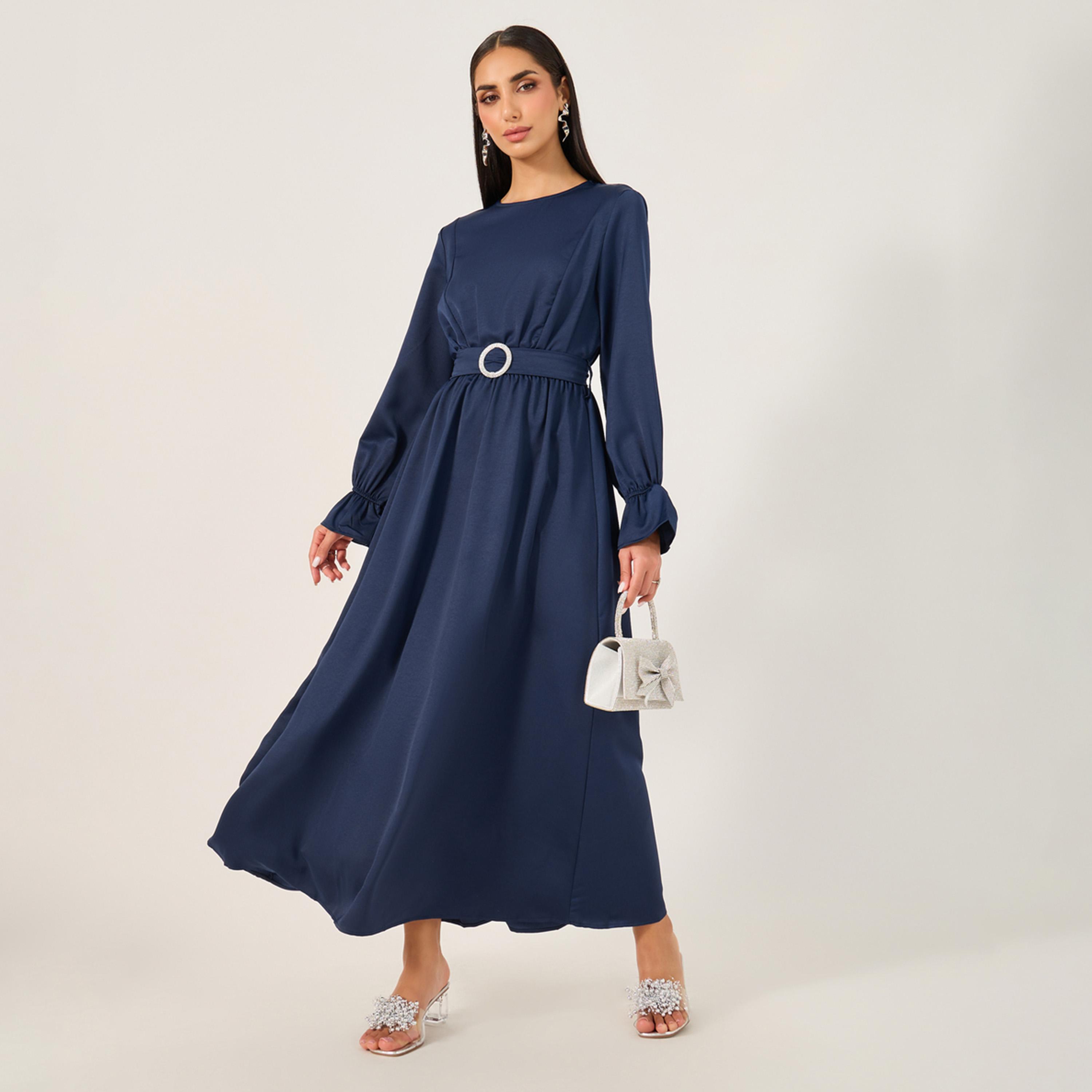 Styli Flounce Sleeve Solid Jalabiya-women-arabicclothing-jalabiyas-image-1