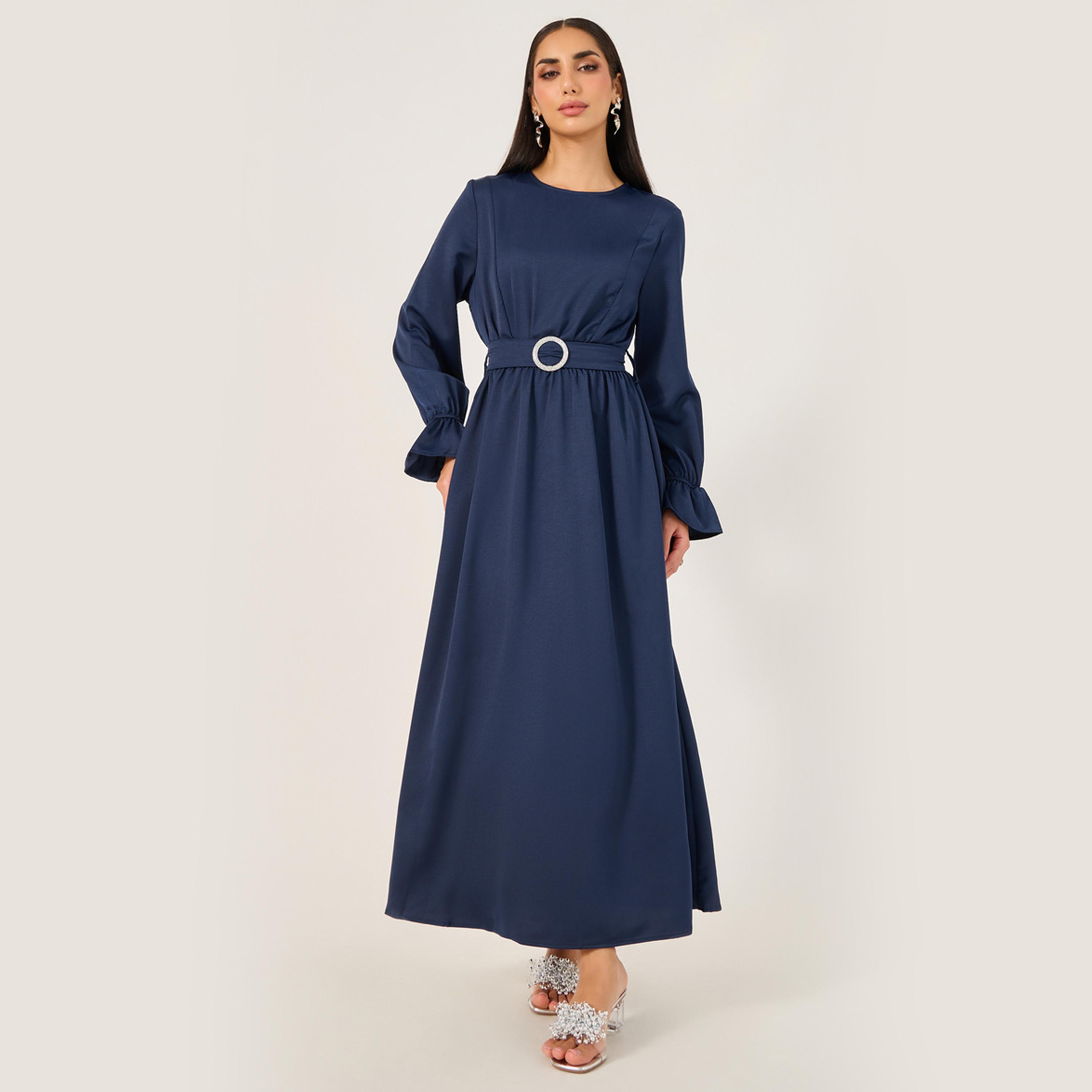 Styli Flounce Sleeve Solid Jalabiya-women-arabicclothing-jalabiyas-image-2