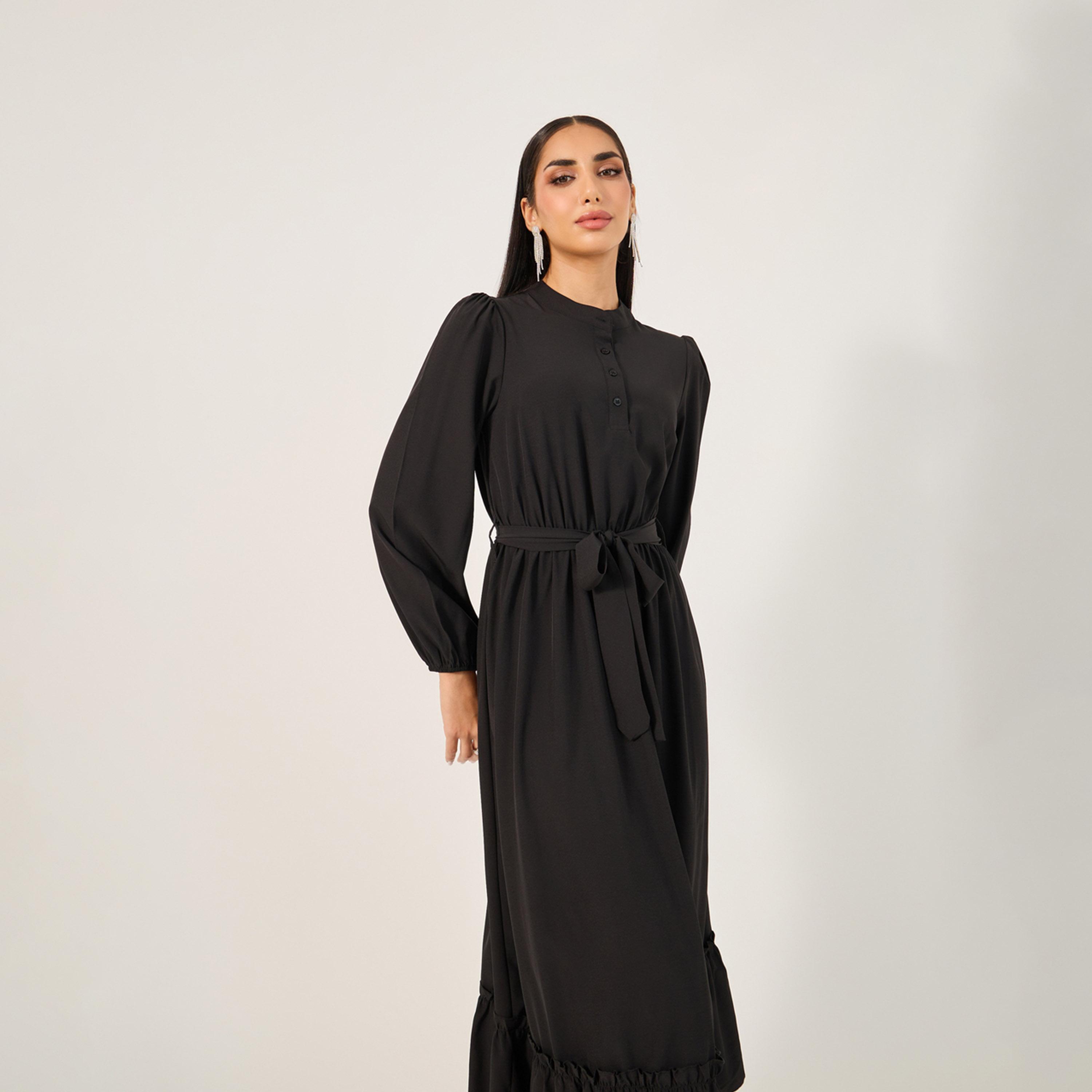 ستايلي-  جلابية بحاشية مكشكشة بأزرار أمامية-women-arabicclothing-jalabiyas-image-3