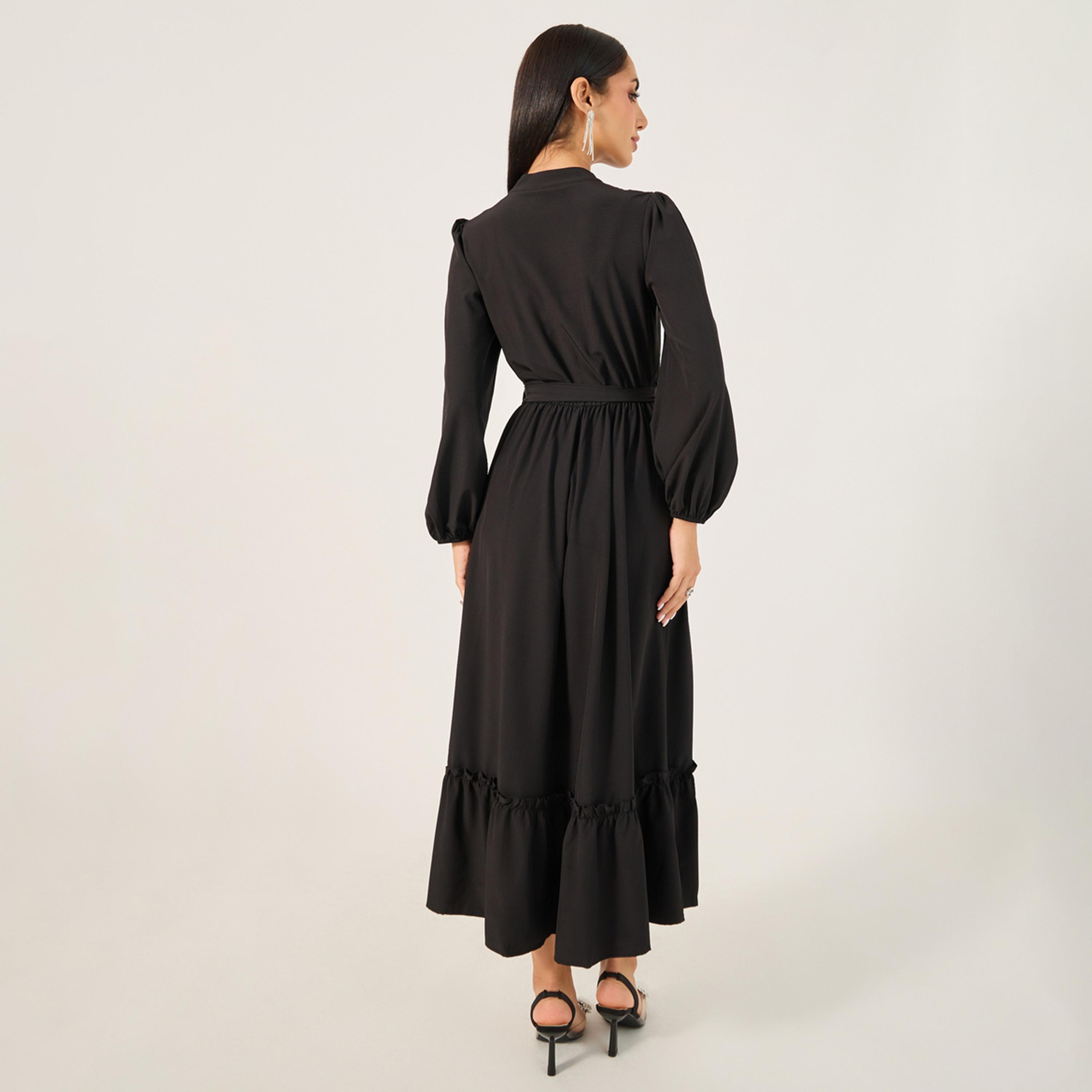 ستايلي-  جلابية بحاشية مكشكشة بأزرار أمامية-women-arabicclothing-jalabiyas-image-1