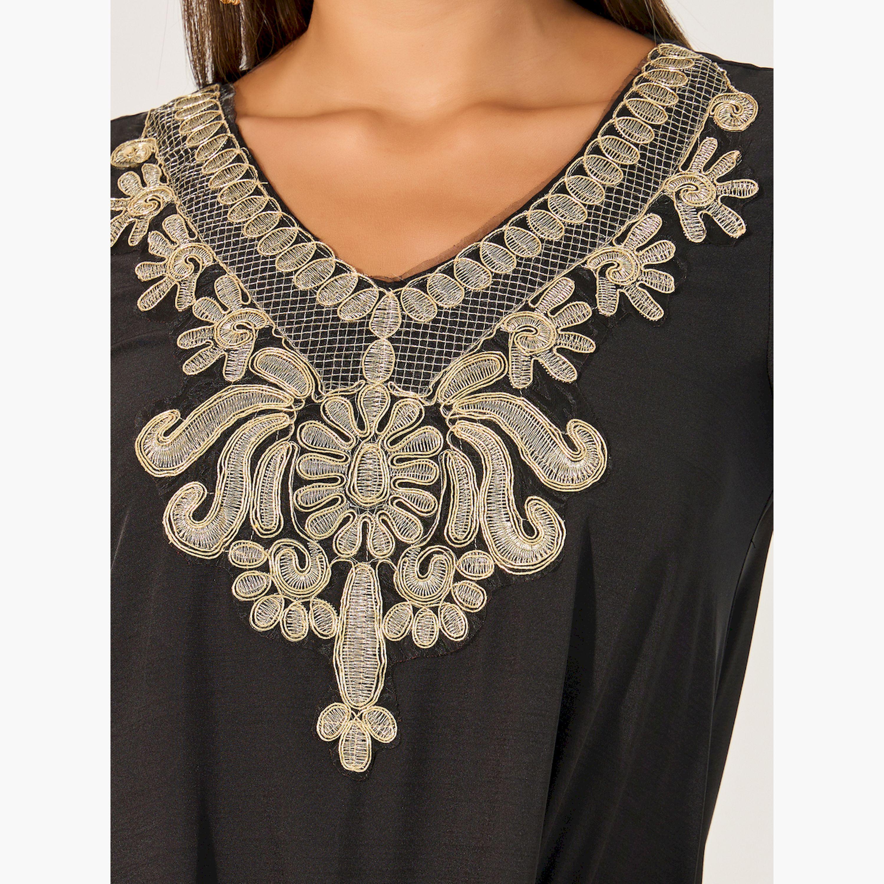 Styli Embroidered V Neck A-Line Jalabiya-women-arabicclothing-jalabiyas-image-4