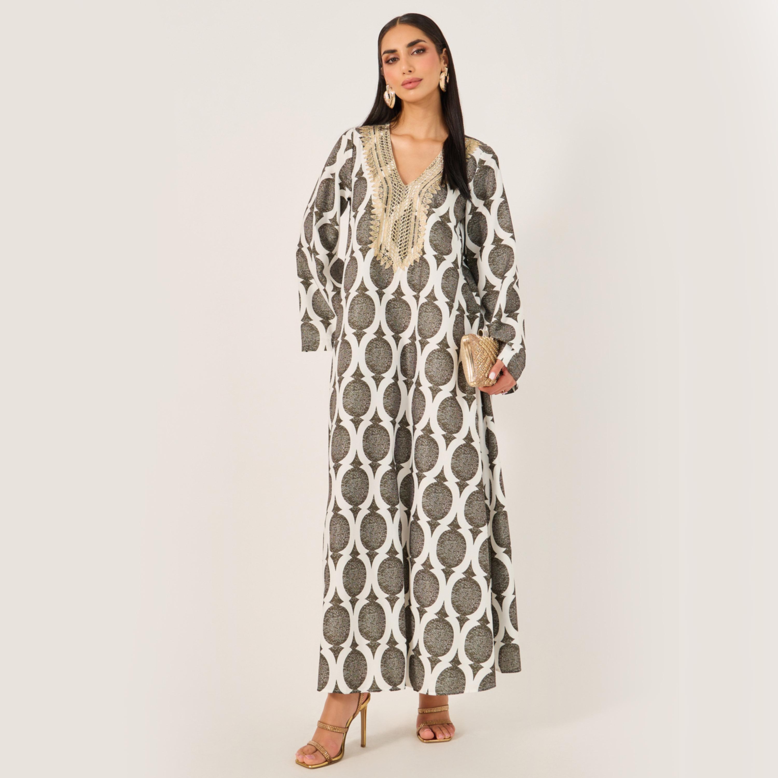 Styli Allover Printed Lace Contrast Jalaybiya-women-arabicclothing-jalabiyas-image-2