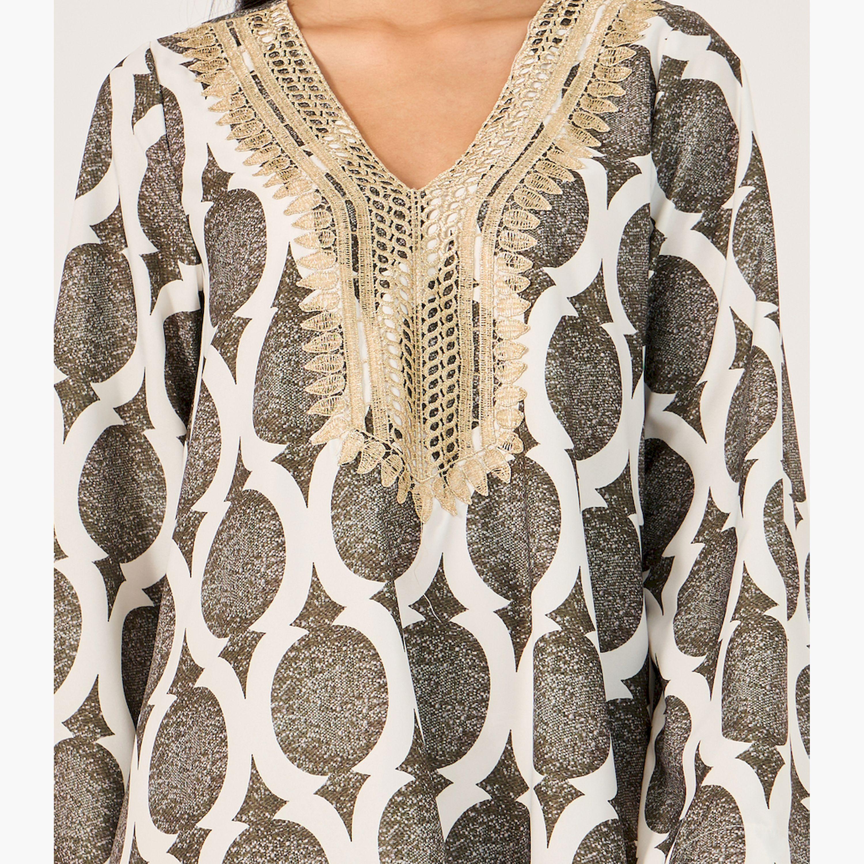 Styli Allover Printed Lace Contrast Jalaybiya-women-arabicclothing-jalabiyas-image-4