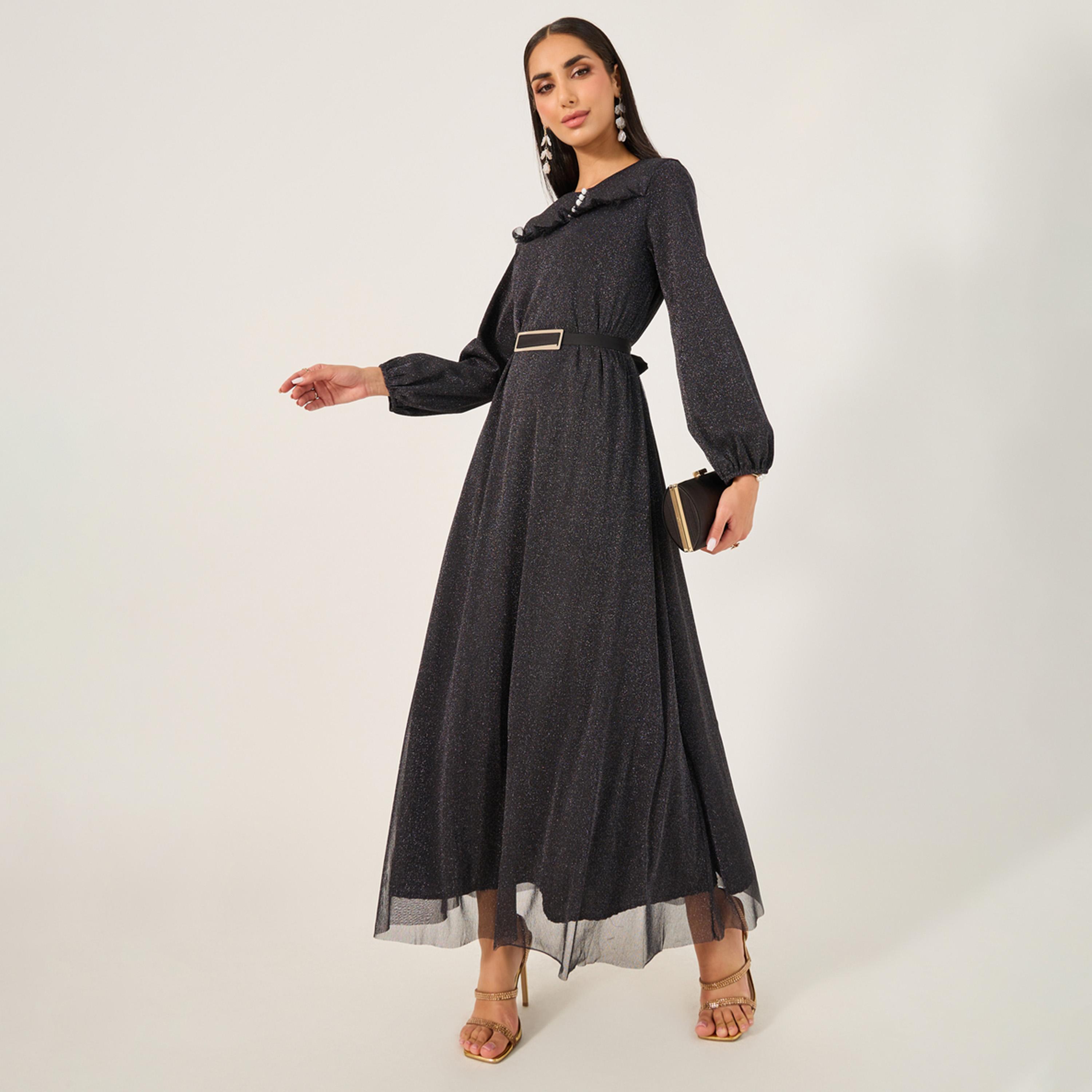 ستايلي-  فستان عباية إسلامي فضفاض سادة للسيدات مع خط عنق مستدير-women-clothing-dresses-image-1