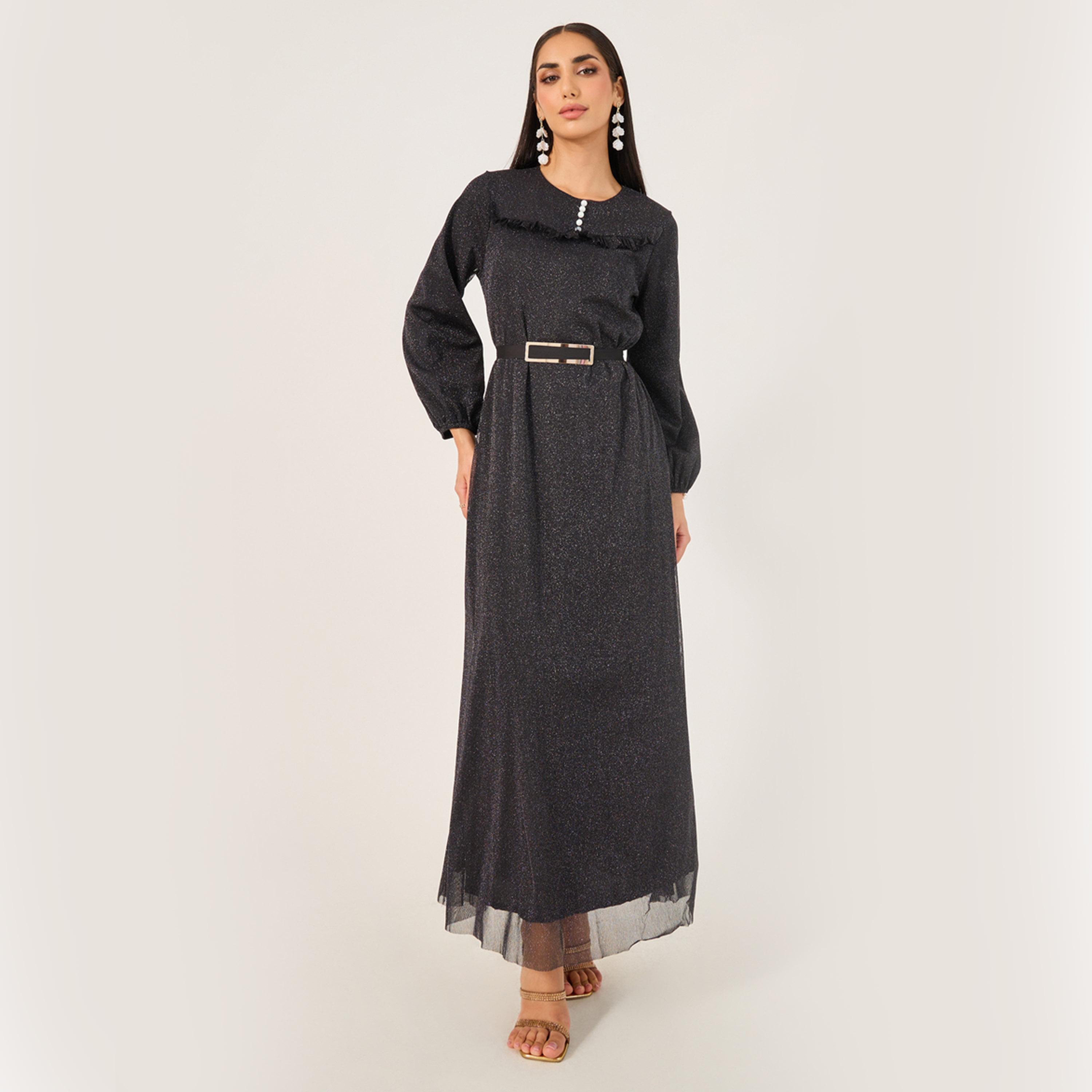 ستايلي-  فستان عباية إسلامي فضفاض سادة للسيدات مع خط عنق مستدير-women-clothing-dresses-image-2