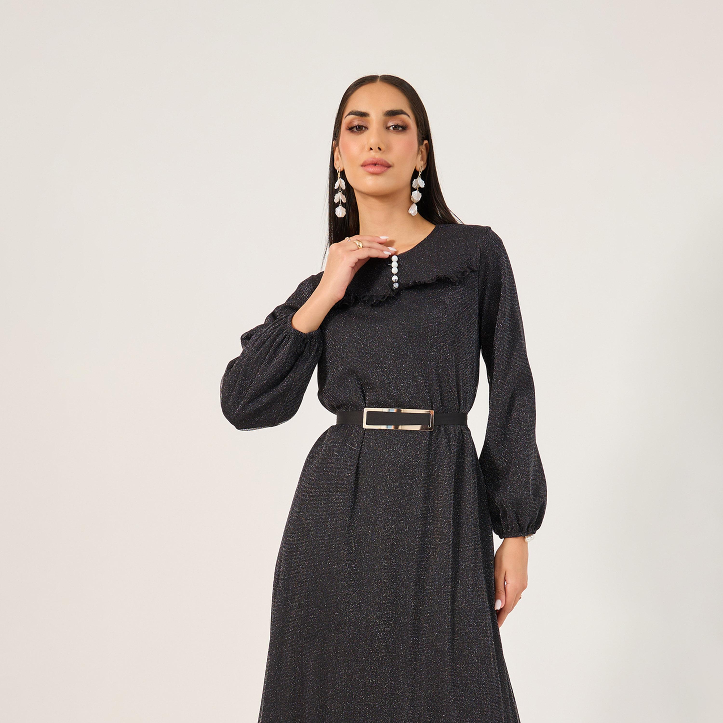 ستايلي-  فستان عباية إسلامي فضفاض سادة للسيدات مع خط عنق مستدير-women-clothing-dresses-image-3