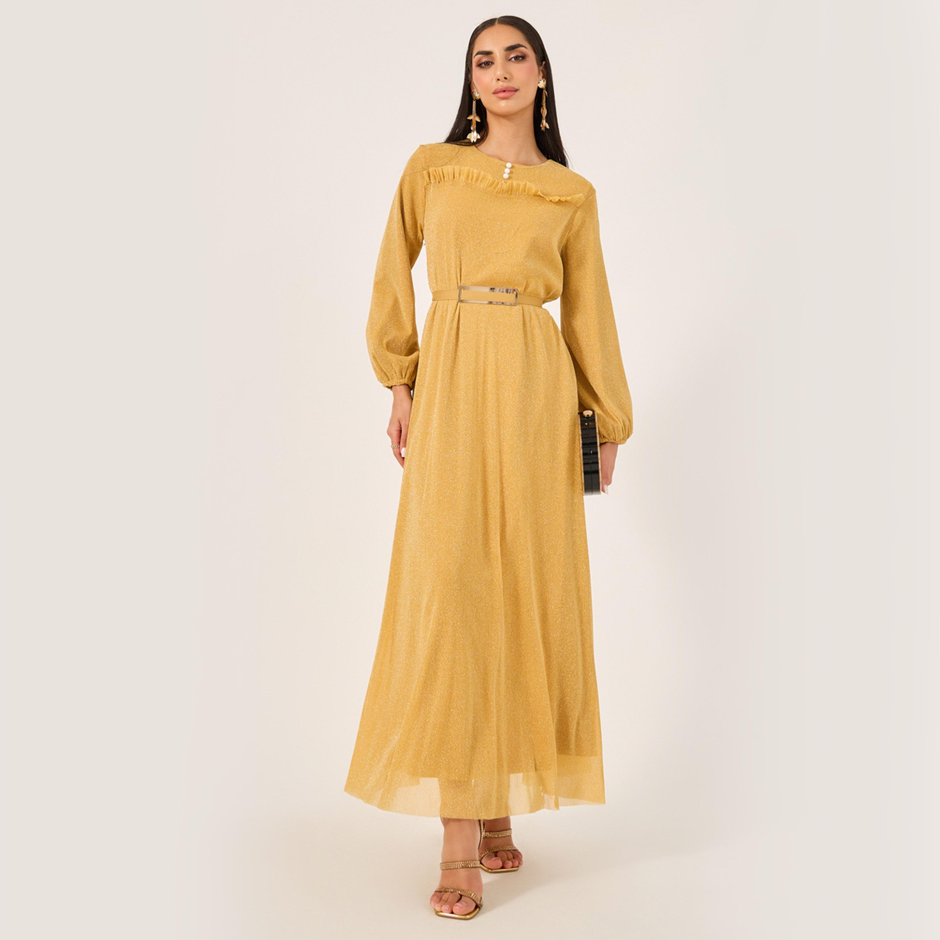 ستايلي-  فستان عباية إسلامي فضفاض سادة للسيدات مع خط عنق مستدير-women-arabicclothing-jalabiyas-image-2