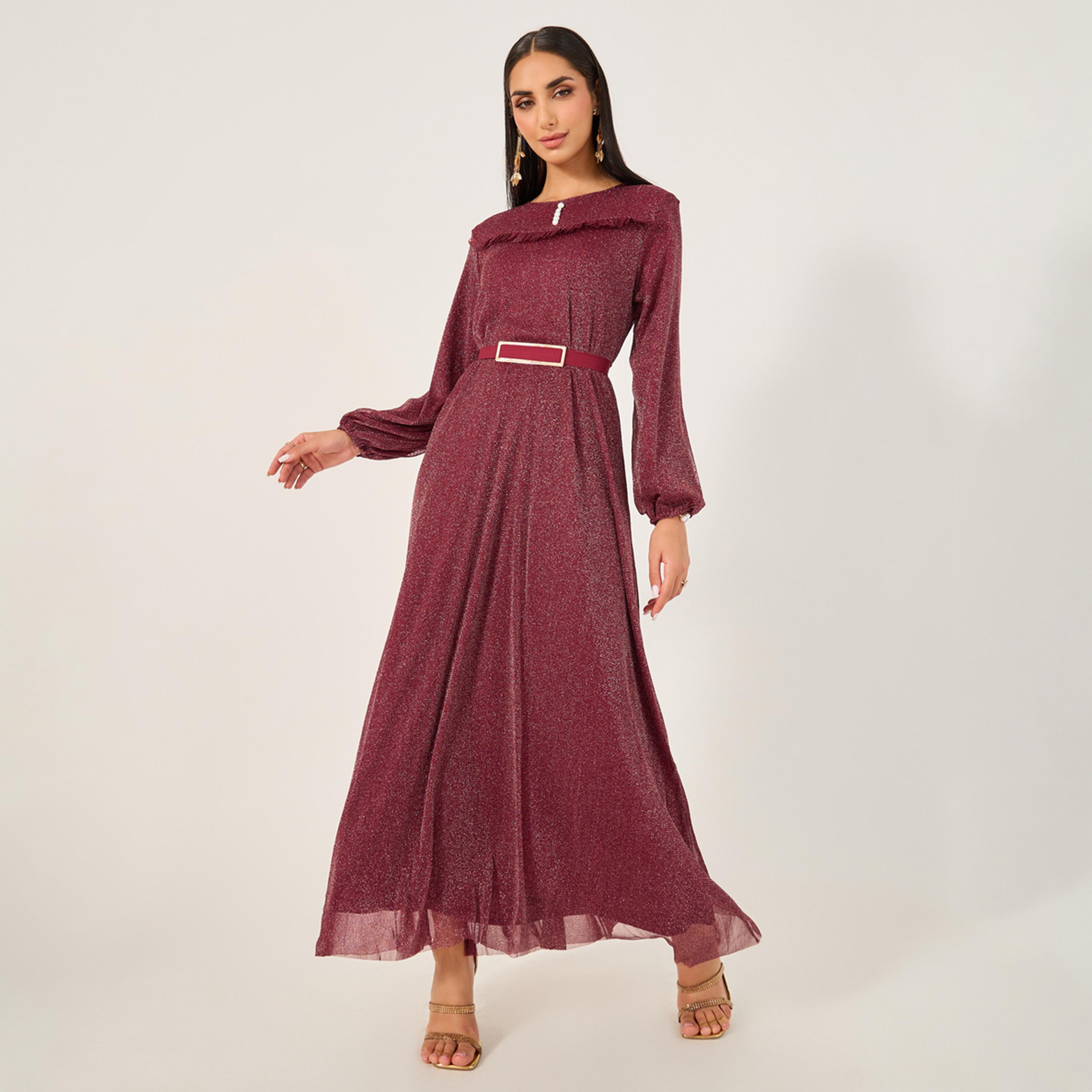 ستايلي-  فستان عباية إسلامي فضفاض سادة للسيدات مع خط عنق مستدير-women-arabicclothing-jalabiyas-image-1