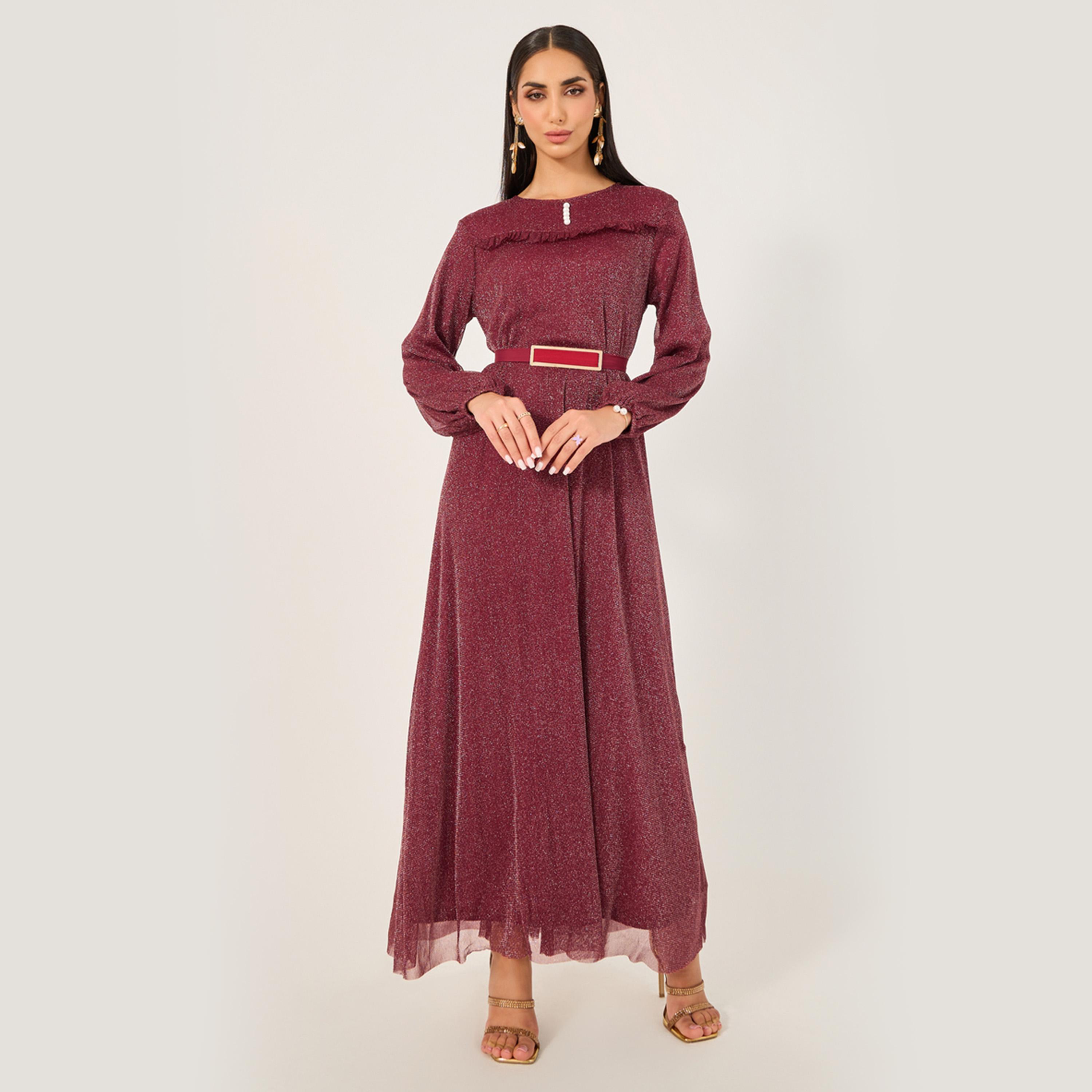 ستايلي-  فستان عباية إسلامي فضفاض سادة للسيدات مع خط عنق مستدير-women-arabicclothing-jalabiyas-image-2