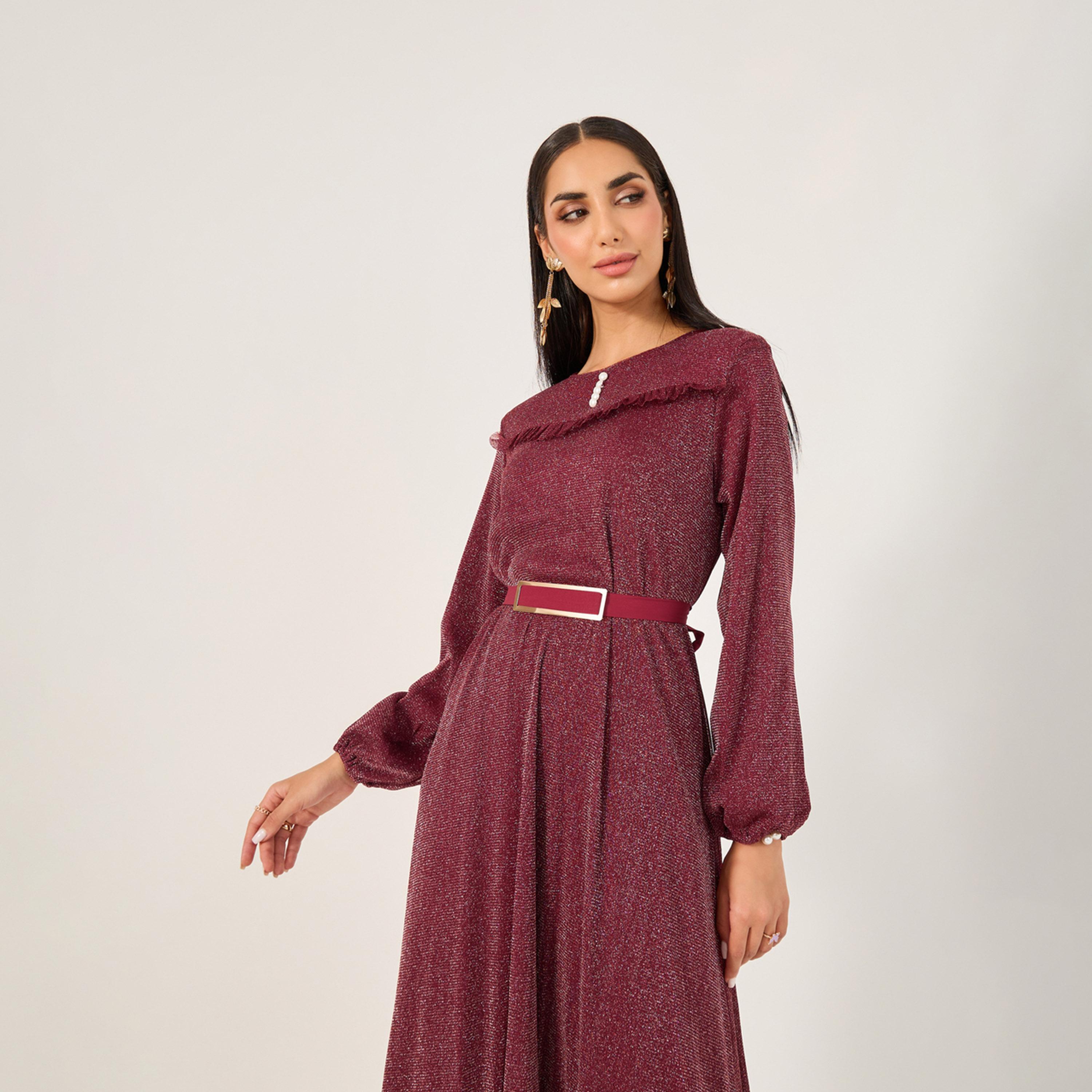 ستايلي-  فستان عباية إسلامي فضفاض سادة للسيدات مع خط عنق مستدير-women-arabicclothing-jalabiyas-image-3
