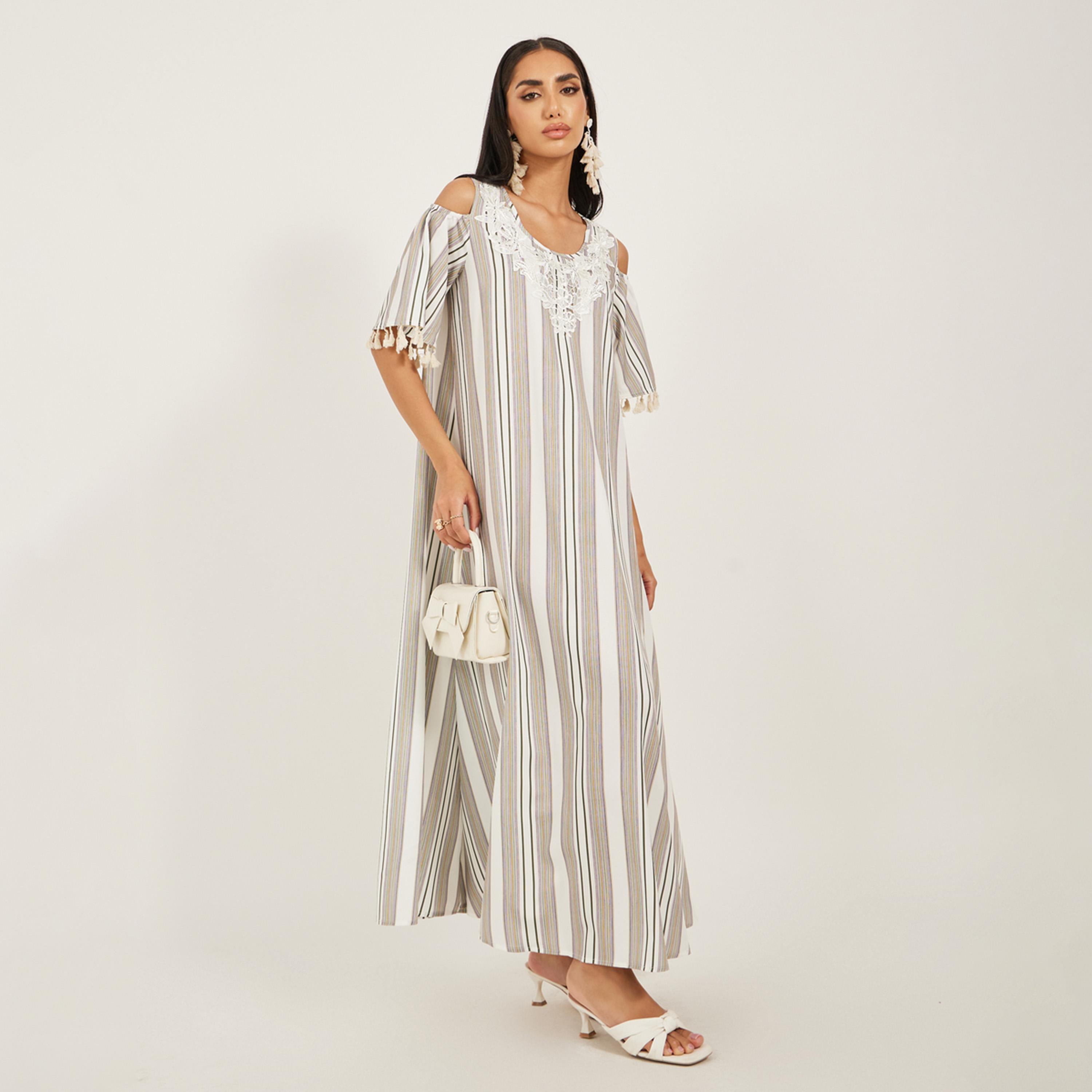 Styli Sriped Print Cold ShoulderMaxi Dress-women-clothing-dresses-image-1
