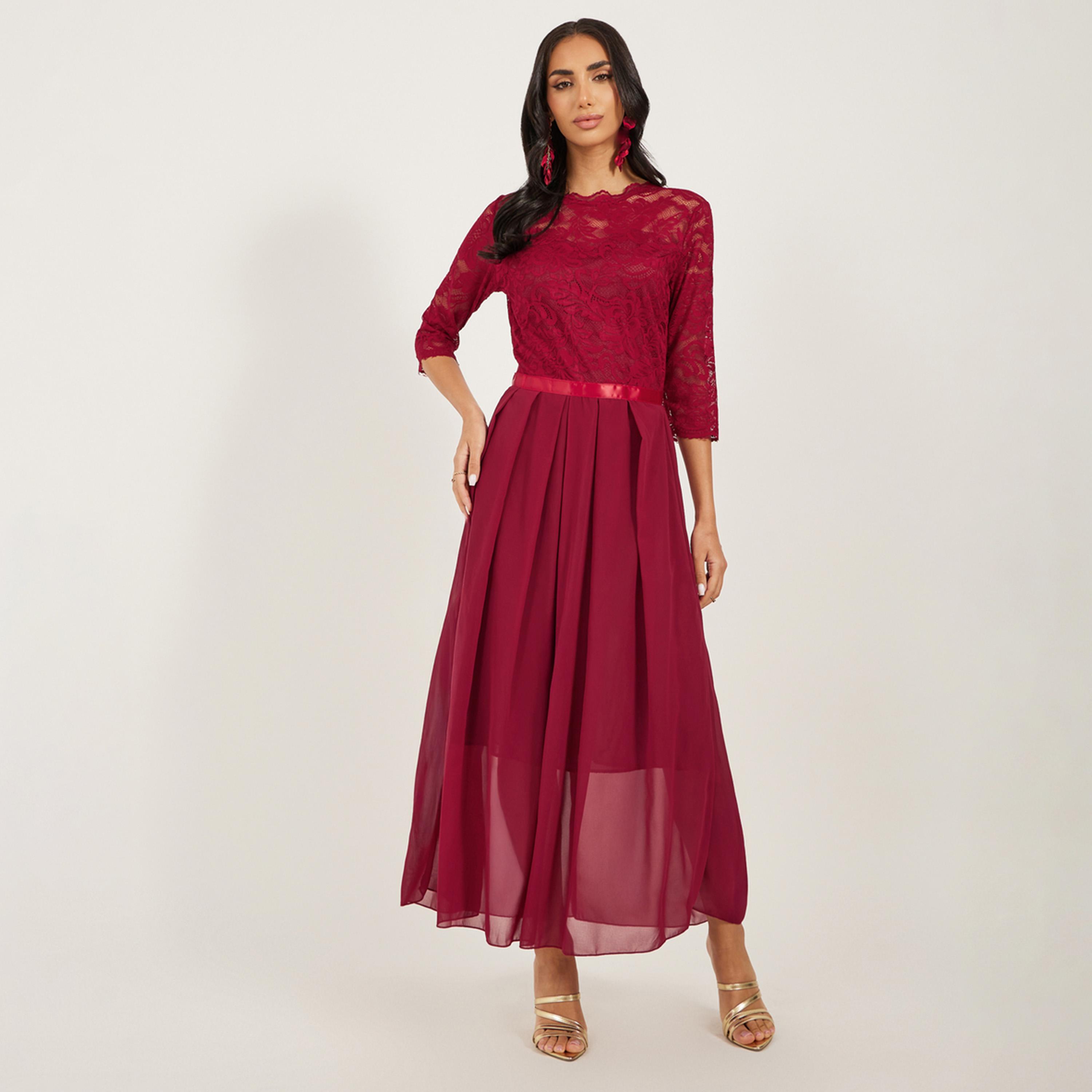 Styli Floral lace splicing chiffon round neck temperament Maxi Dresses-women-clothing-dresses-image-2