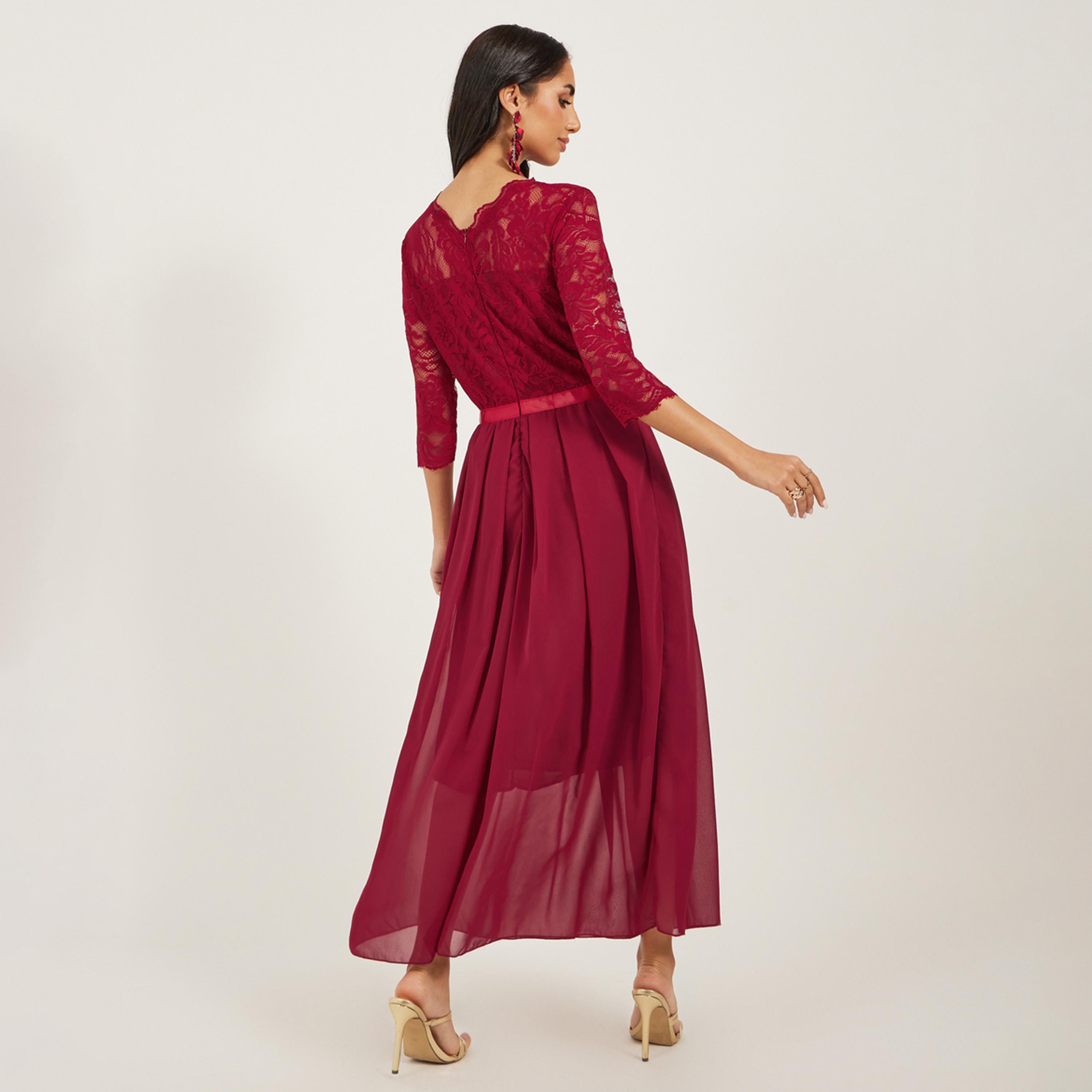 Styli Floral lace splicing chiffon round neck temperament Maxi Dresses-women-clothing-dresses-image-5
