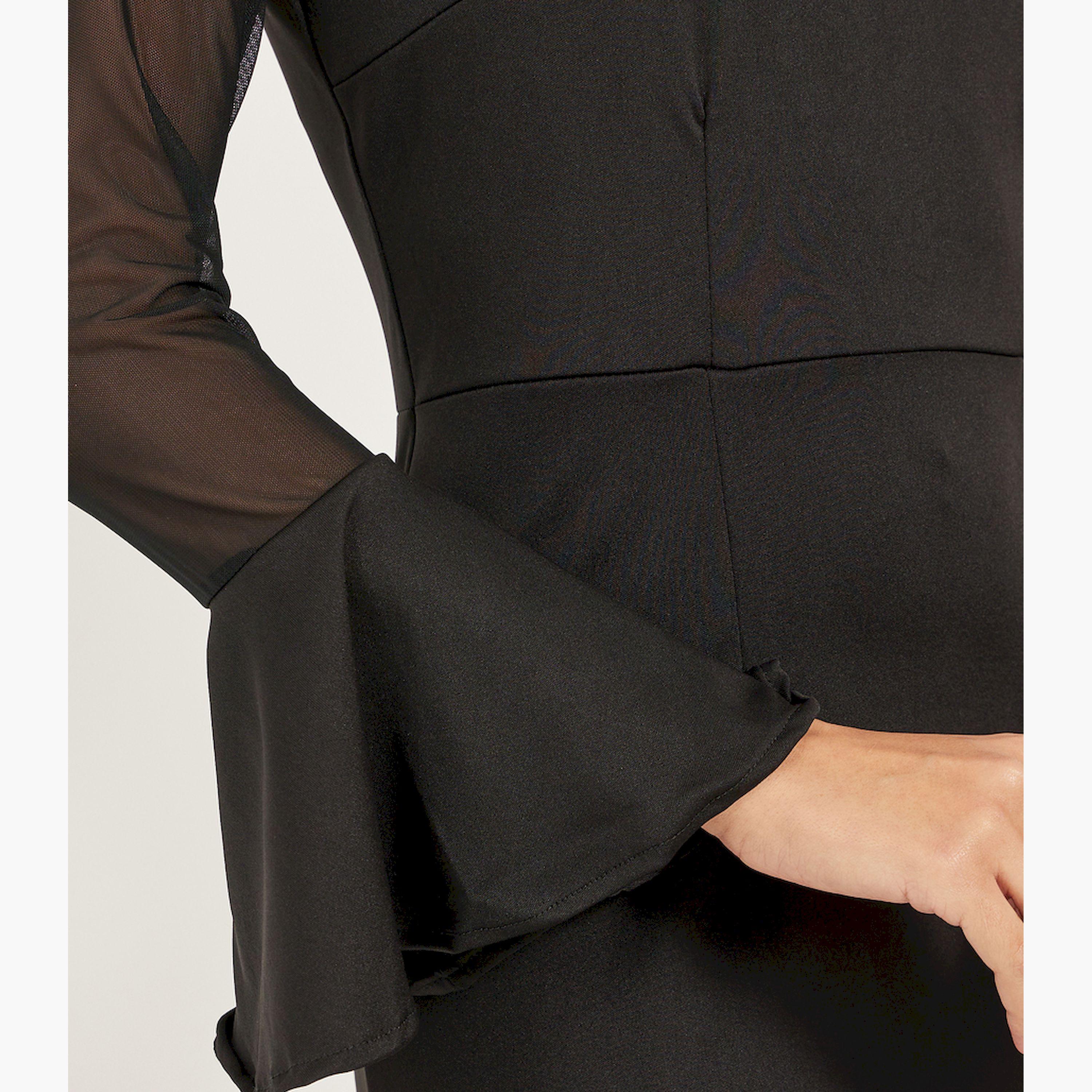 Styli Mesh Contrast Round Neck Maxi Bodycon-women-clothing-dresses-image-4