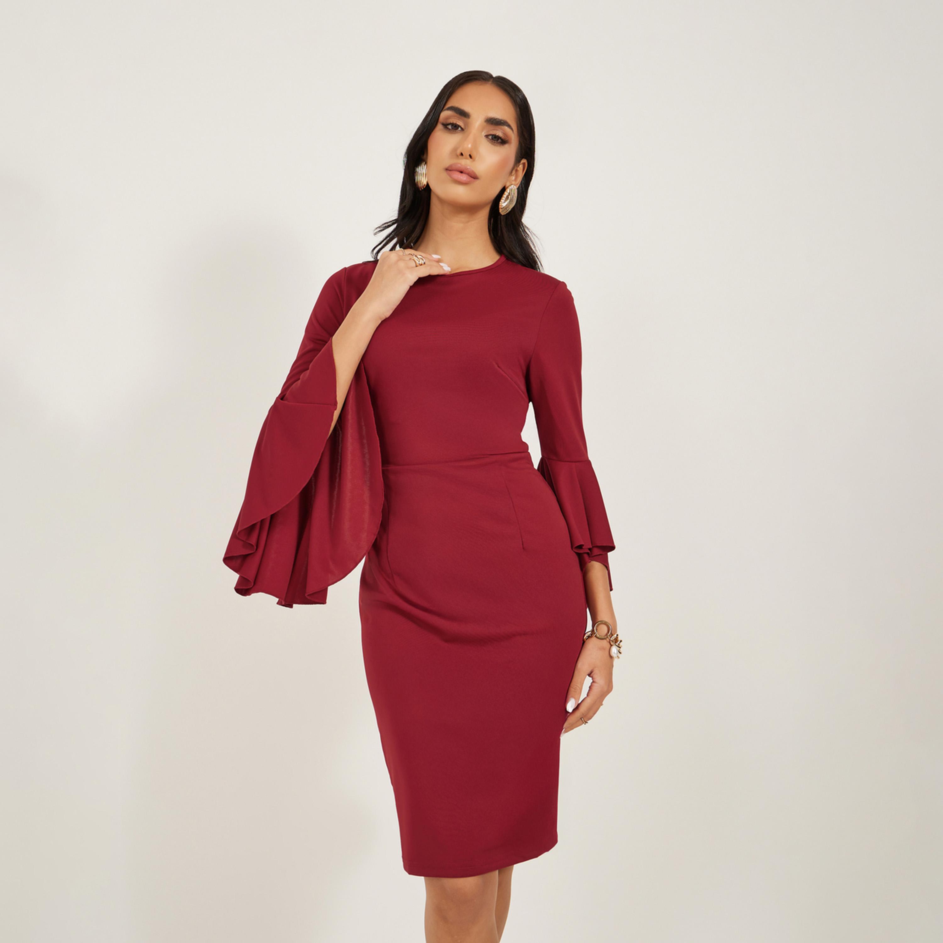 Styli Double-layered Ruffled round Neck Midi Dress-women-clothing-dresses-image-1