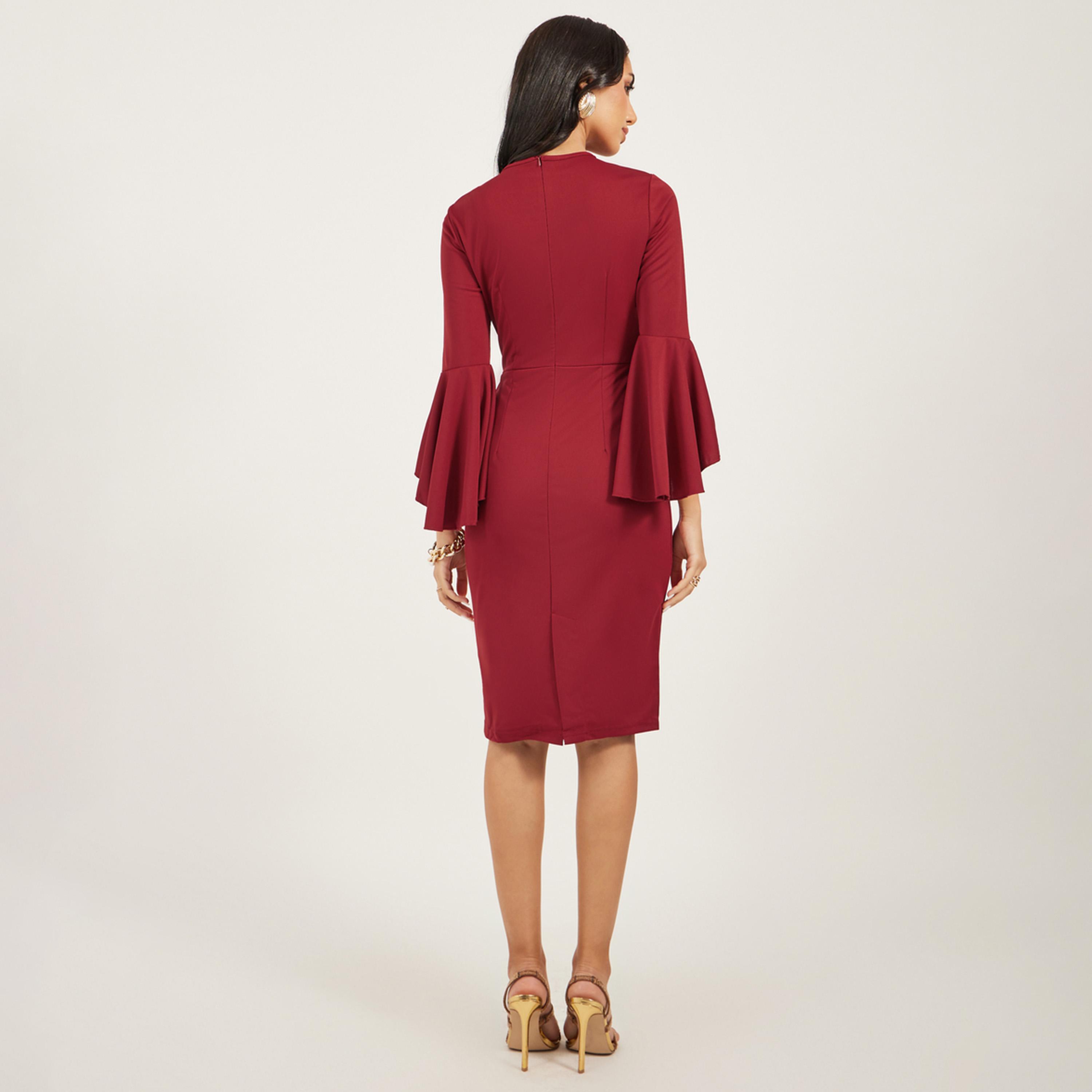 ستايلي-  فستان ميدي ذو طبقات مزدوجة ورقبة دائرية-women-clothing-dresses-image-5