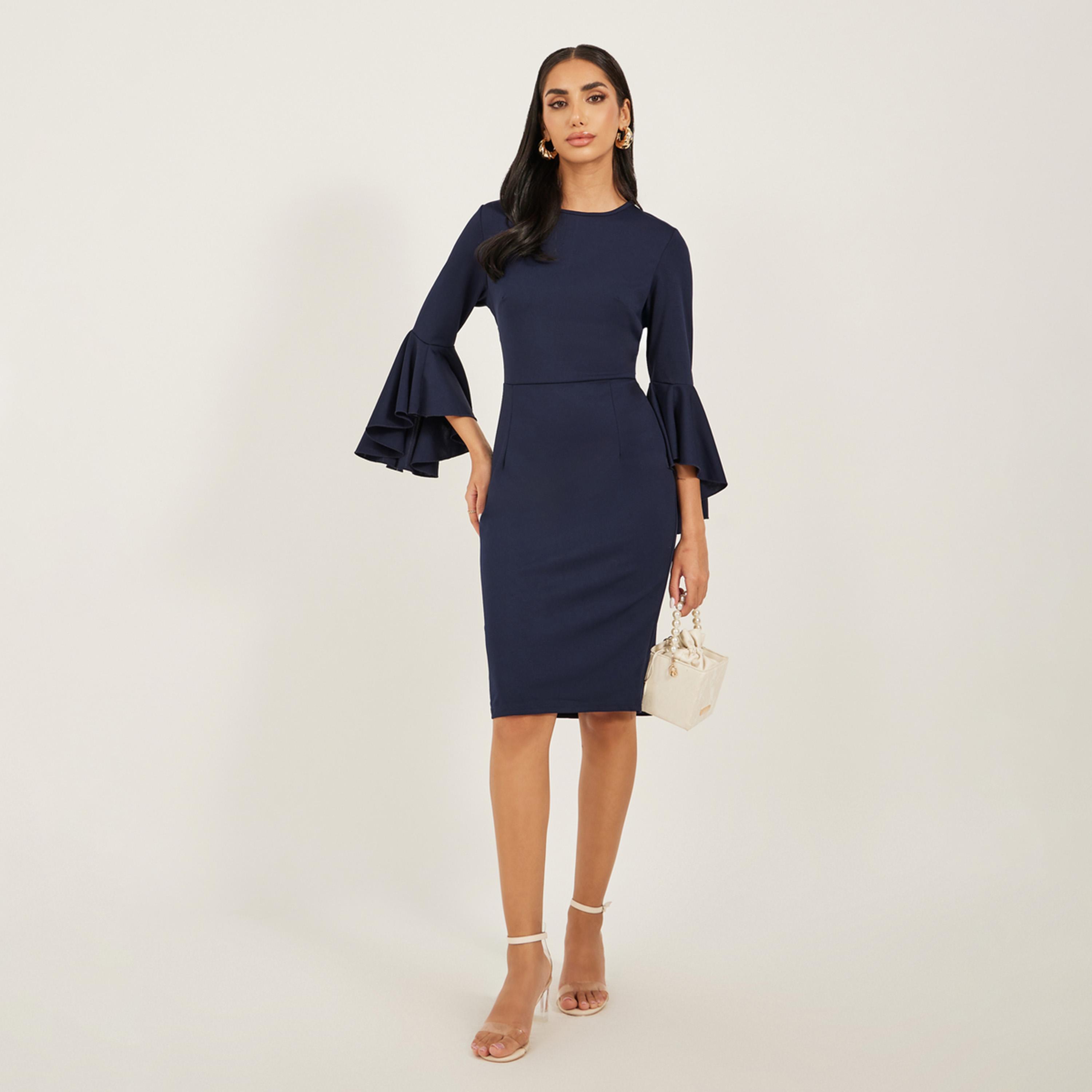 Styli Double-layered Ruffled round Neck Midi Dress-women-clothing-dresses-image-1