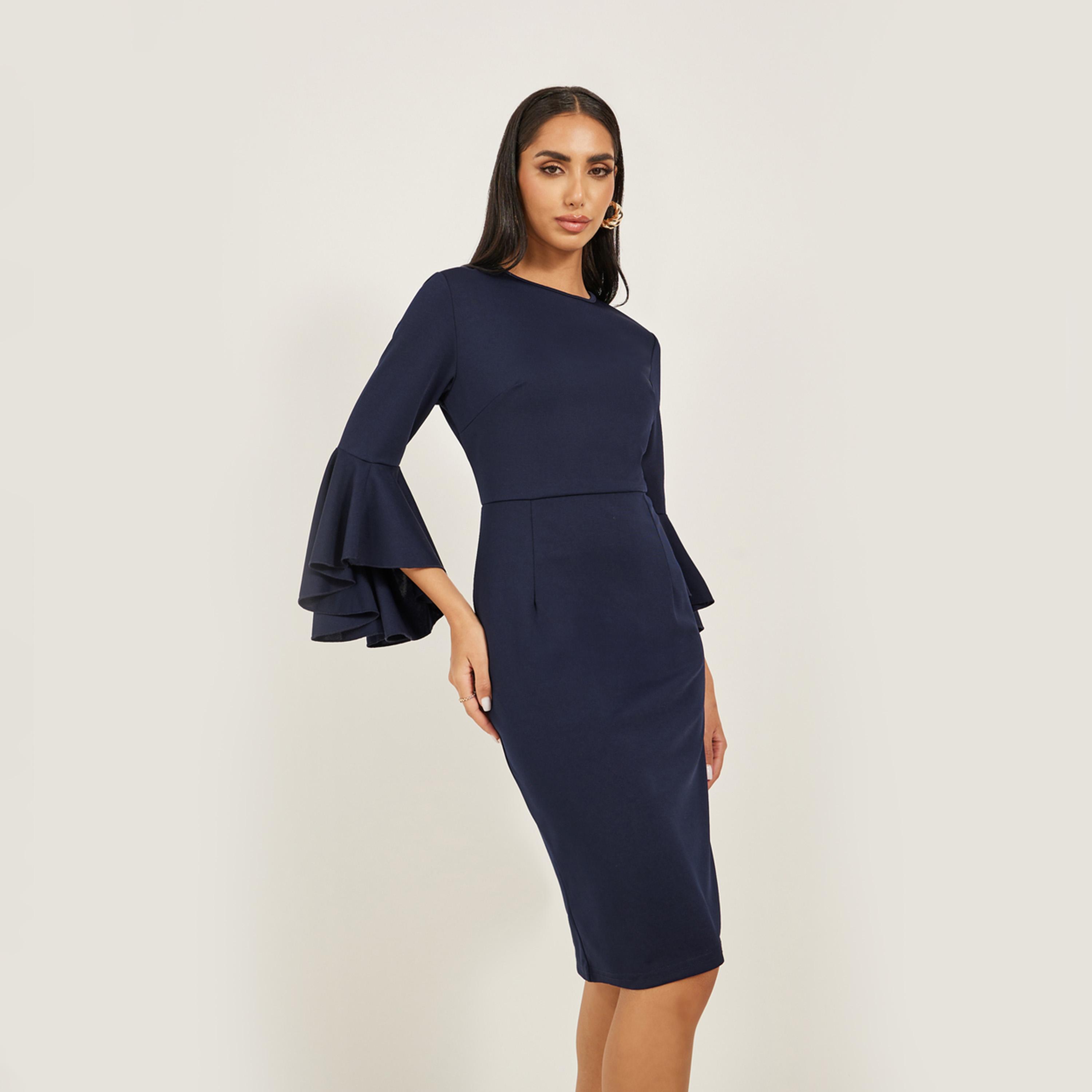 Styli Double-layered Ruffled round Neck Midi Dress-women-clothing-dresses-image-2