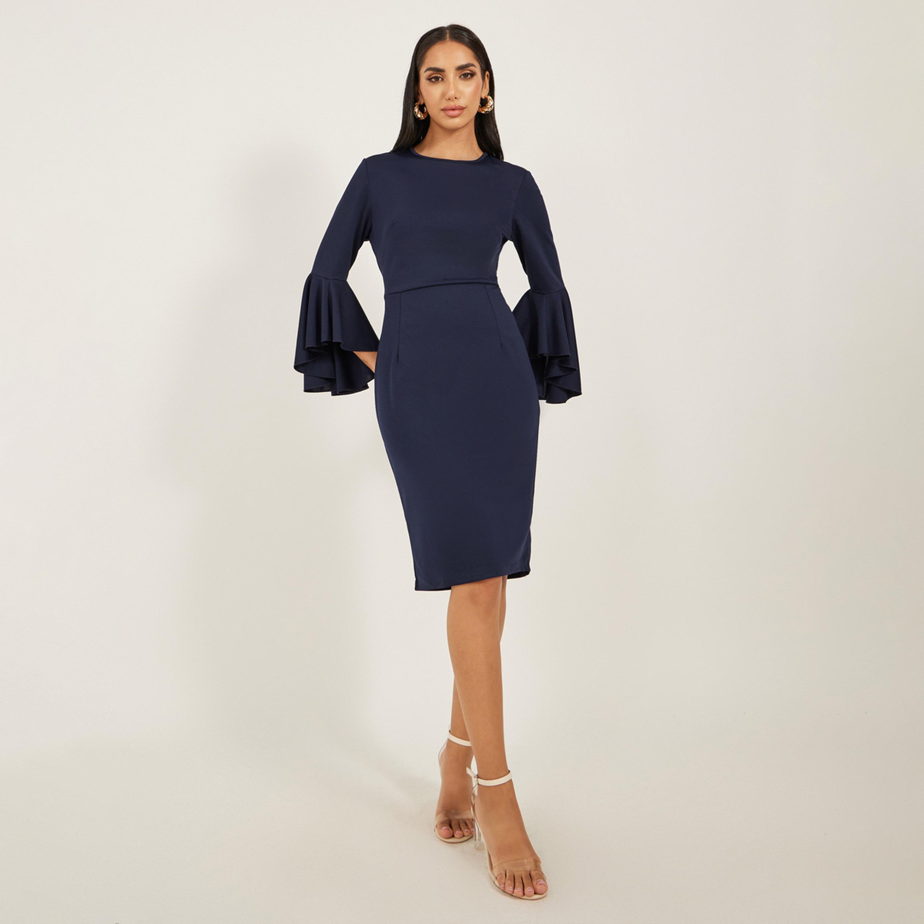Styli Double-layered Ruffled round Neck Midi Dress-women-clothing-dresses-image-3