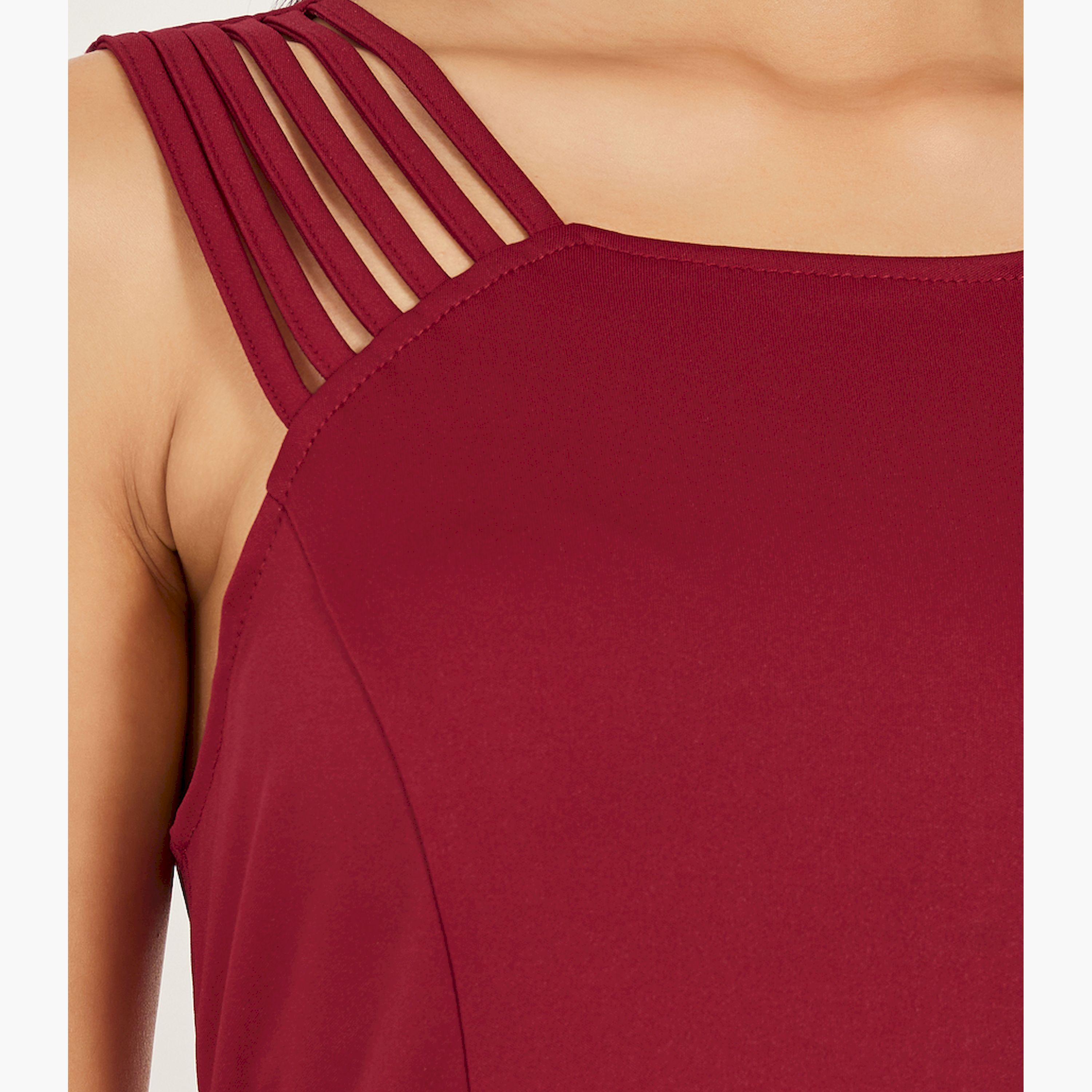 Styli Neck Cross Detail Solid Sleeveless Mermaid Midi Dress-women-clothing-dresses-image-4
