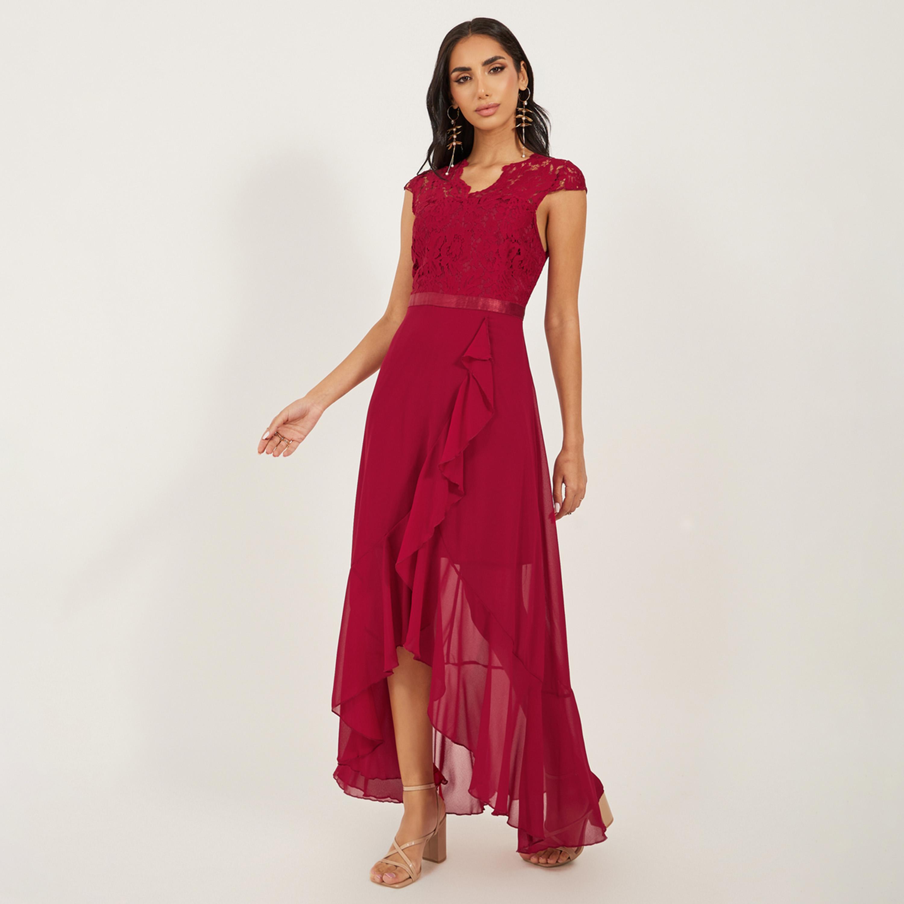 ستايلي-  فستان ميدي من الشيفون ذو حافة قابلة للتبديل من الدانتيل-women-clothing-dresses-image-1