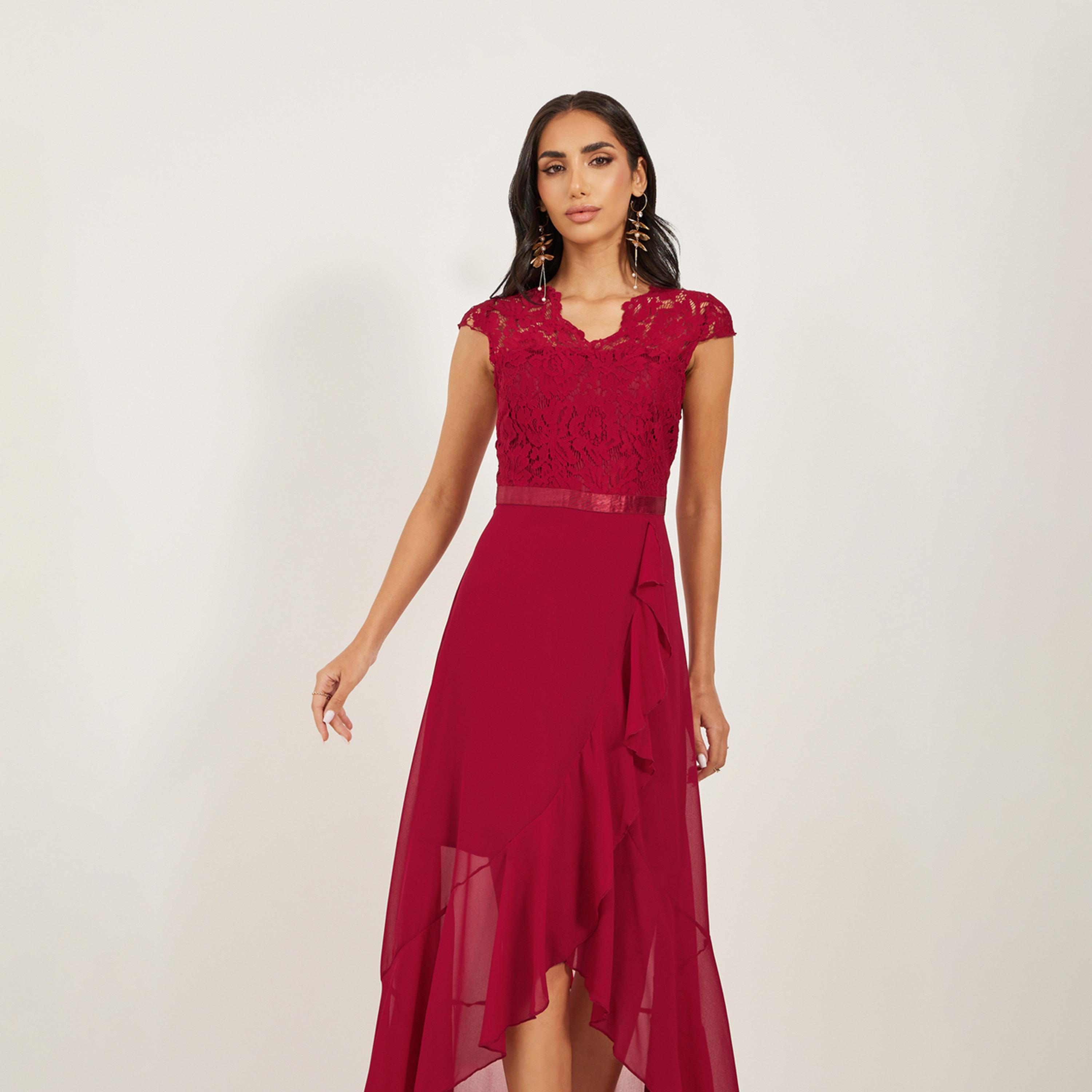 ستايلي-  فستان ميدي من الشيفون ذو حافة قابلة للتبديل من الدانتيل-women-clothing-dresses-image-3