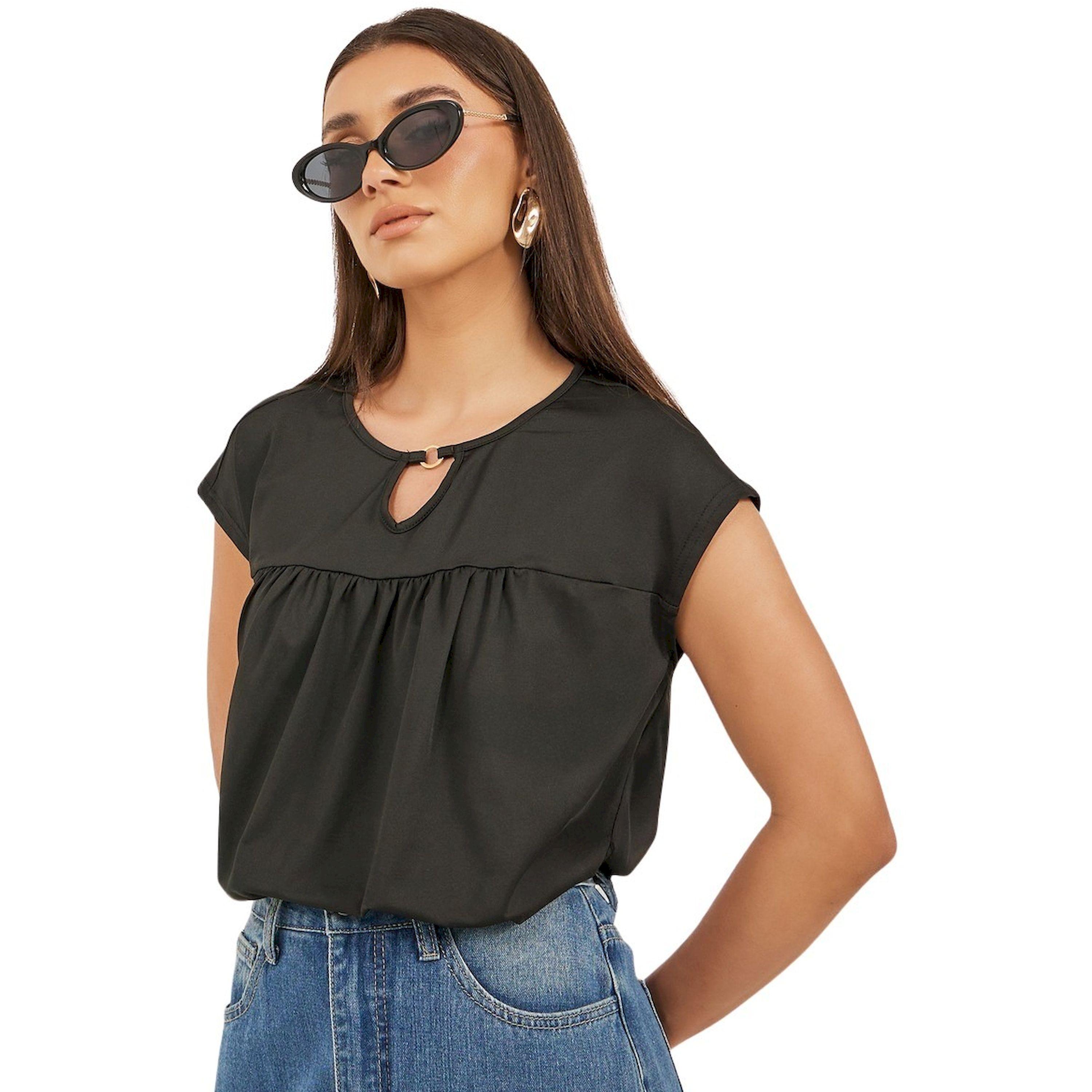 ستايلي - تي شيرت بأكمام قصيرة وكسرات وفتحة رقبة صغيرة-women-clothing-tshirts-image-1