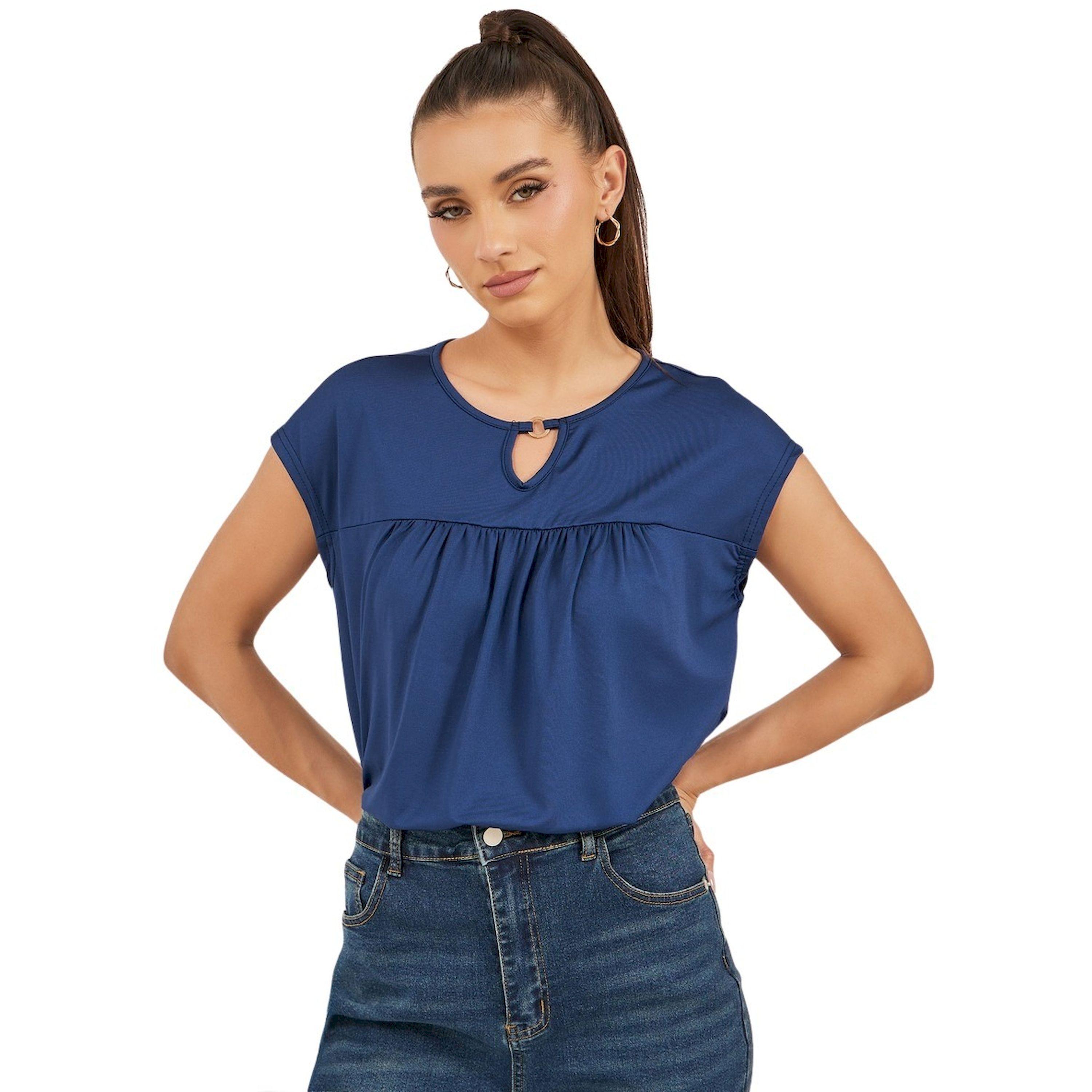 Styli Keyhole Neck Pleated Short Sleeve T-Shirt-women-clothing-tshirts-image-1