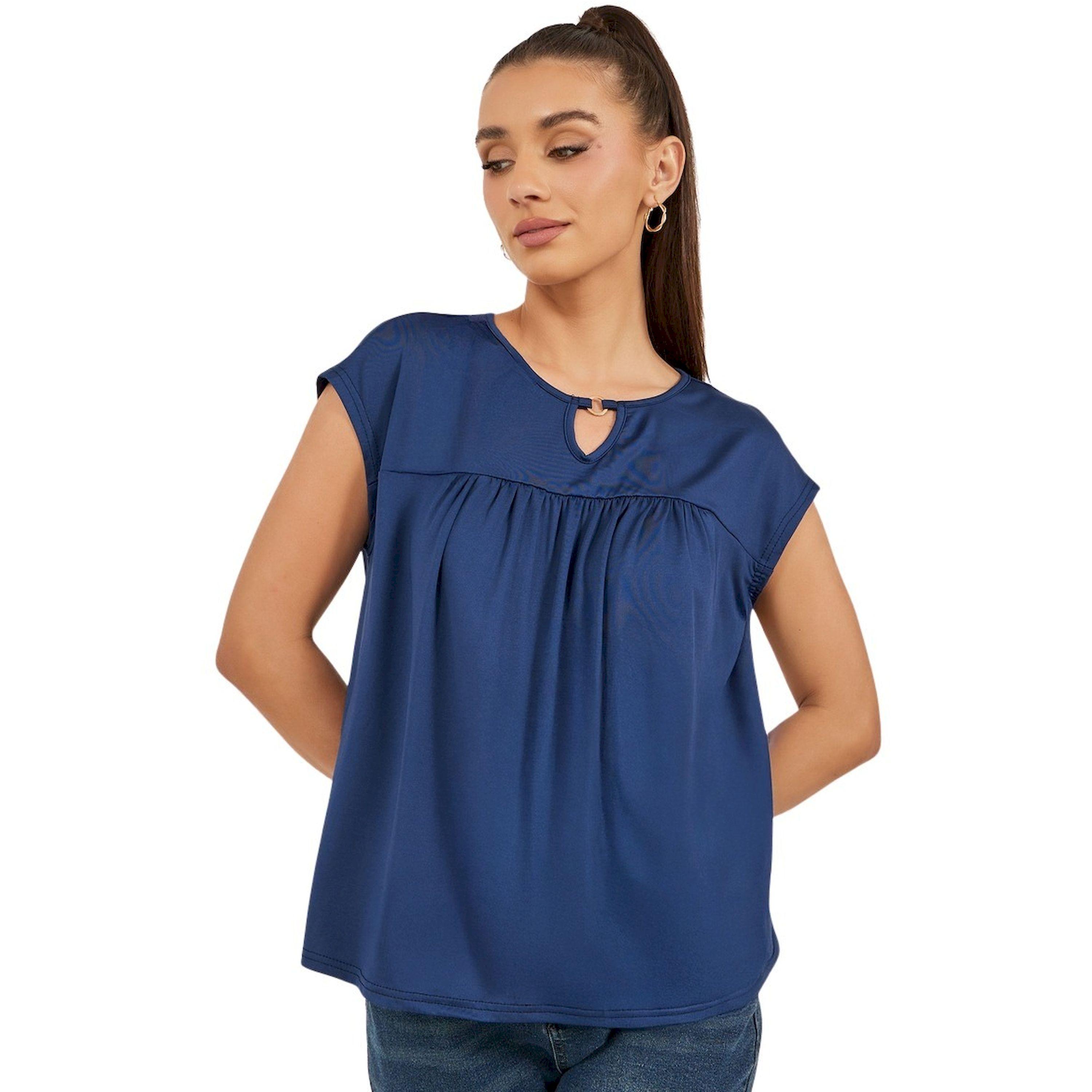 ستايلي - تي شيرت بأكمام قصيرة وكسرات وفتحة رقبة صغيرة-women-clothing-tshirts-image-2