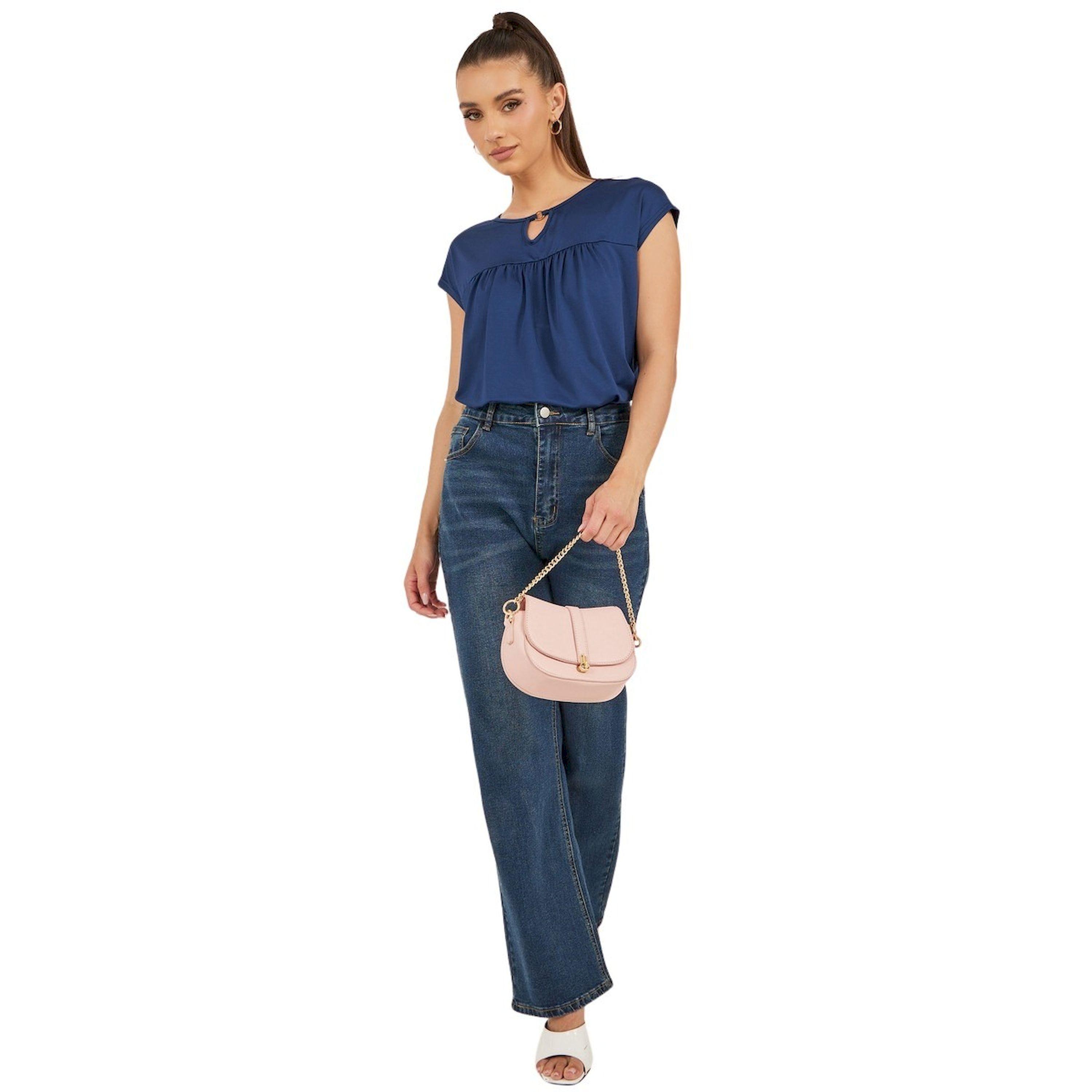ستايلي - تي شيرت بأكمام قصيرة وكسرات وفتحة رقبة صغيرة-women-clothing-tshirts-image-3