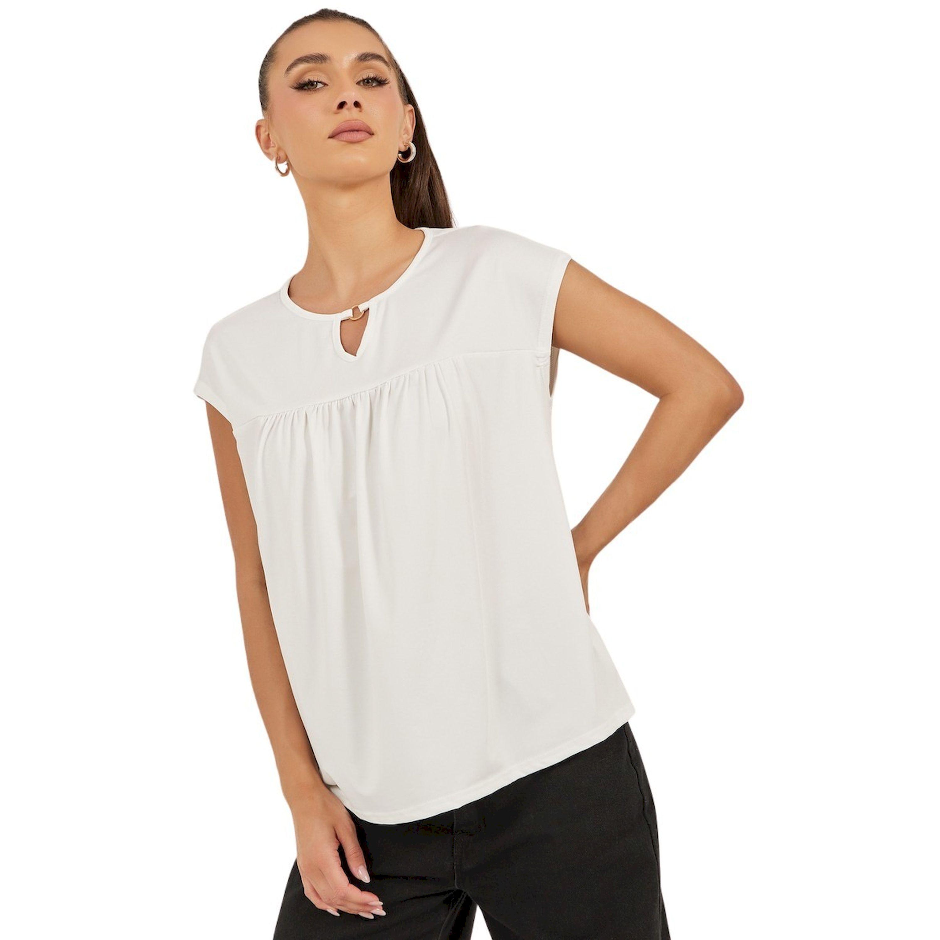 ستايلي - تي شيرت بأكمام قصيرة وكسرات وفتحة رقبة صغيرة-women-clothing-tshirts-image-2