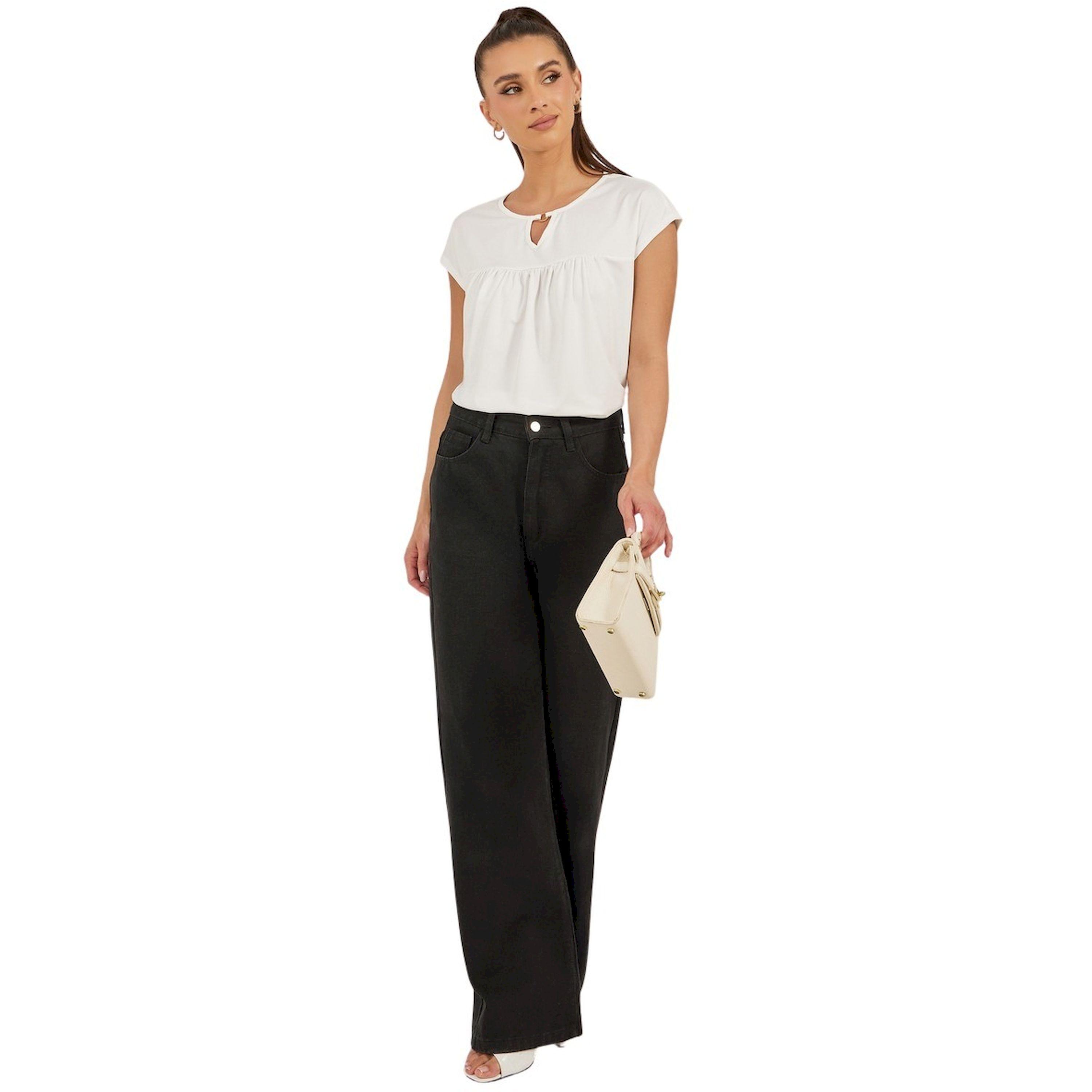 ستايلي - تي شيرت بأكمام قصيرة وكسرات وفتحة رقبة صغيرة-women-clothing-tshirts-image-3