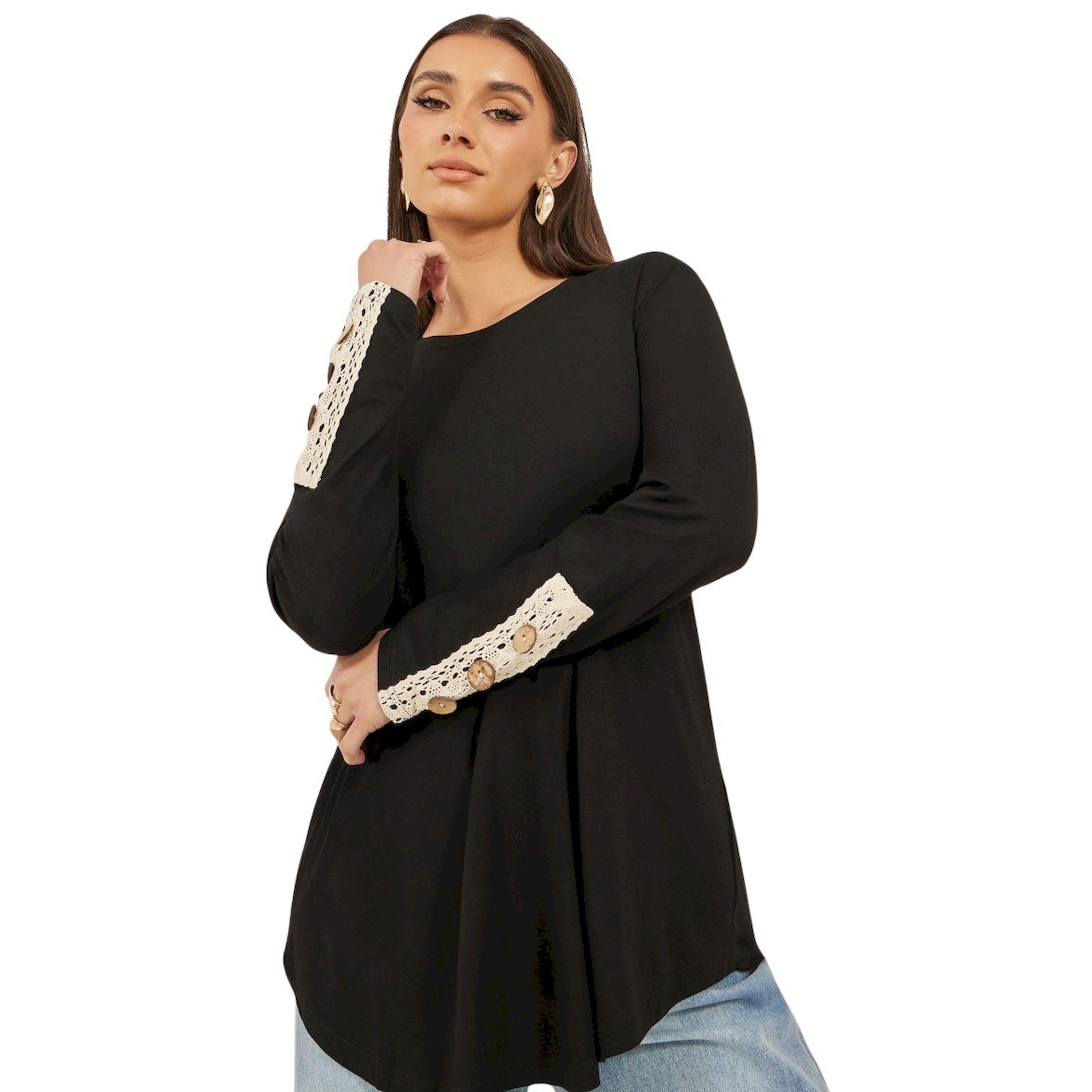 ستايلي -  تي شيرت بأكمام طويلة وياقة مستديرة وتفاصيل دانتيل-women-clothing-tshirts-image-1