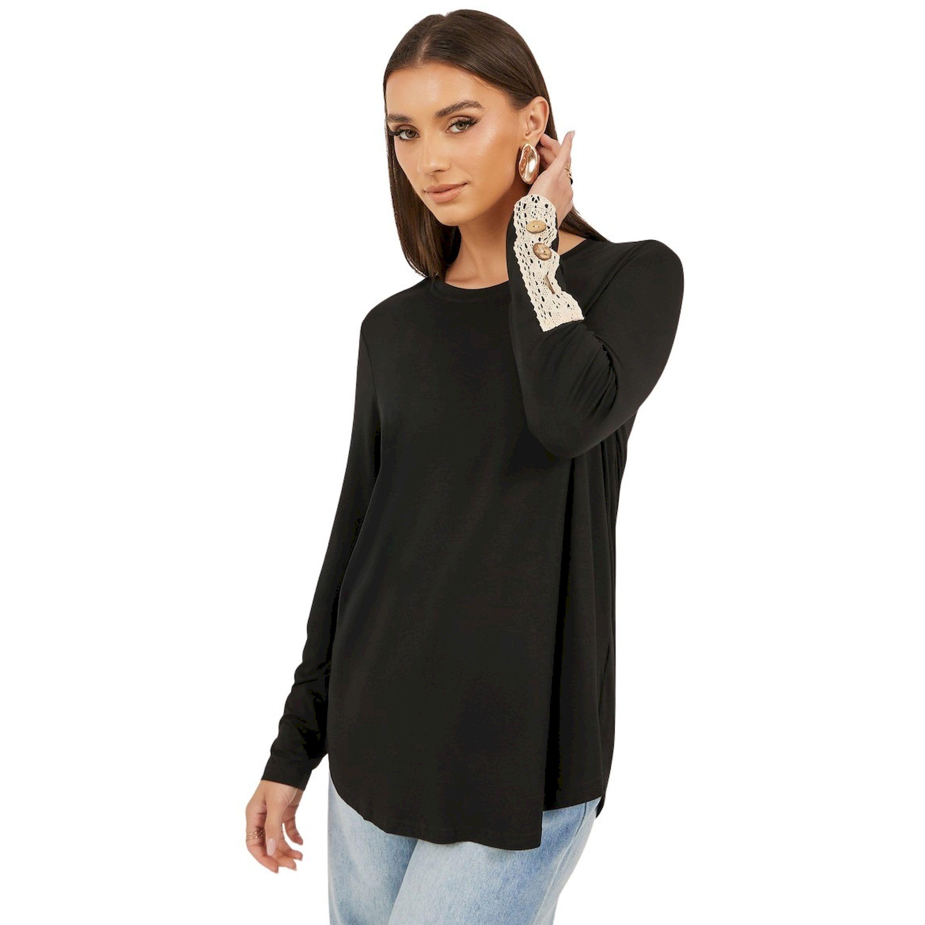 ستايلي -  تي شيرت بأكمام طويلة وياقة مستديرة وتفاصيل دانتيل-women-clothing-tshirts-image-3